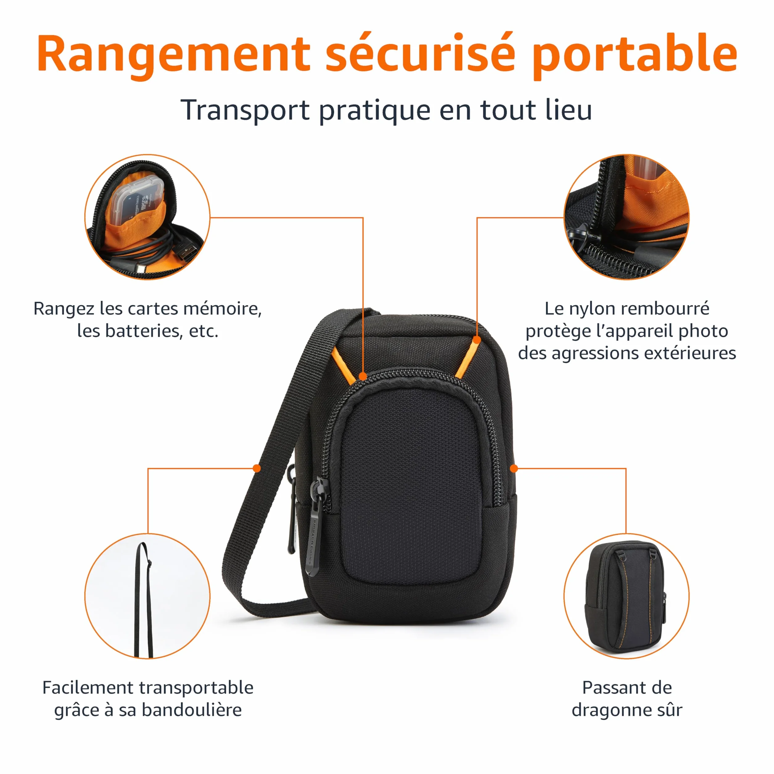 Amazon Basics Étui pour Appareil Photo Numérique Compact 13,2 x 8,1 x 2,5 cm Noir