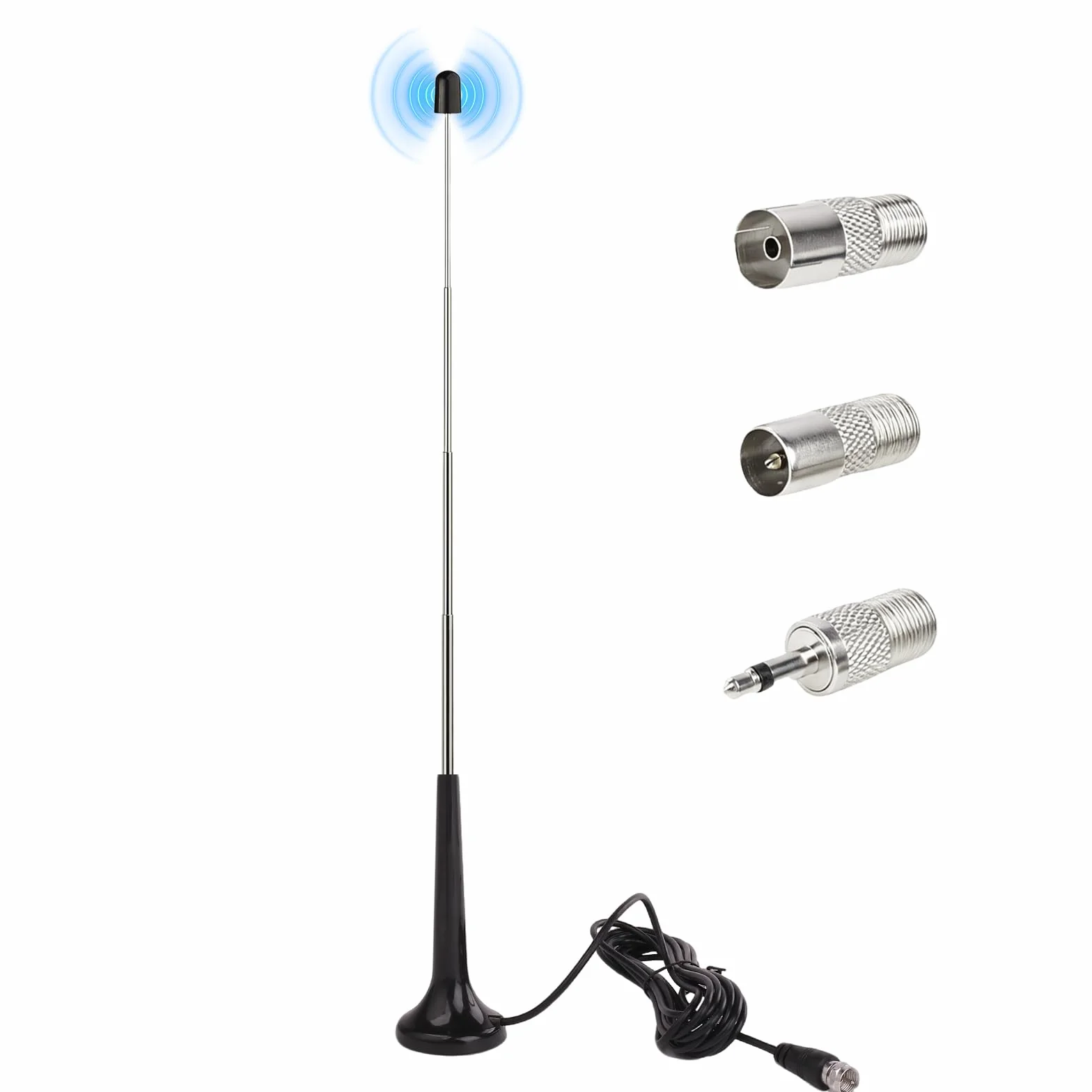 Antenne TV Intérieur Puissante, Antenne Radio FM Dab Intérieur Télescopique avec Base Magnétique, Câble 3m pour Récepteurs Stéréo 75 Ohm Chaine HiFi Tuner FM Poste Radio, Plug and Play