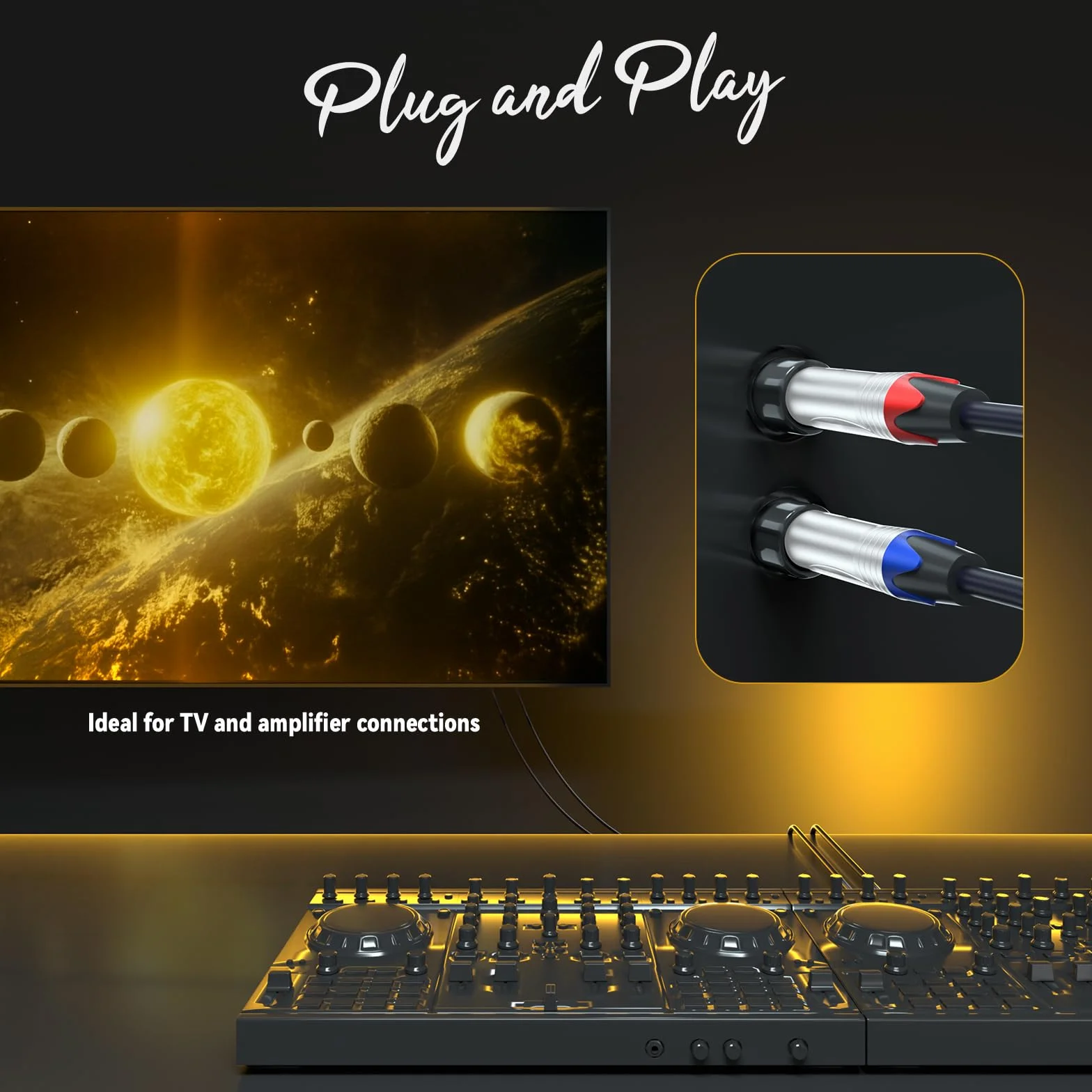 Tisino RCA vers Jack 6,35mm Câble, 2 x RCA mâle vers 2 x jack mono Audio Connecteur Adaptateur, 1m