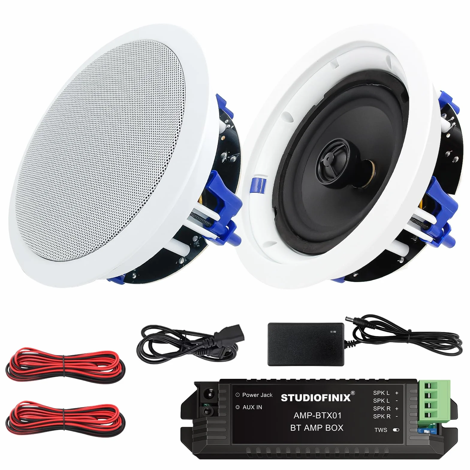 STUDIOFINIX Haut-parleur Bluetooth 6,5" 320 W 2 voies murale pour la maison, la salle de bain, la cuisine, le bureau avec son plein gamme