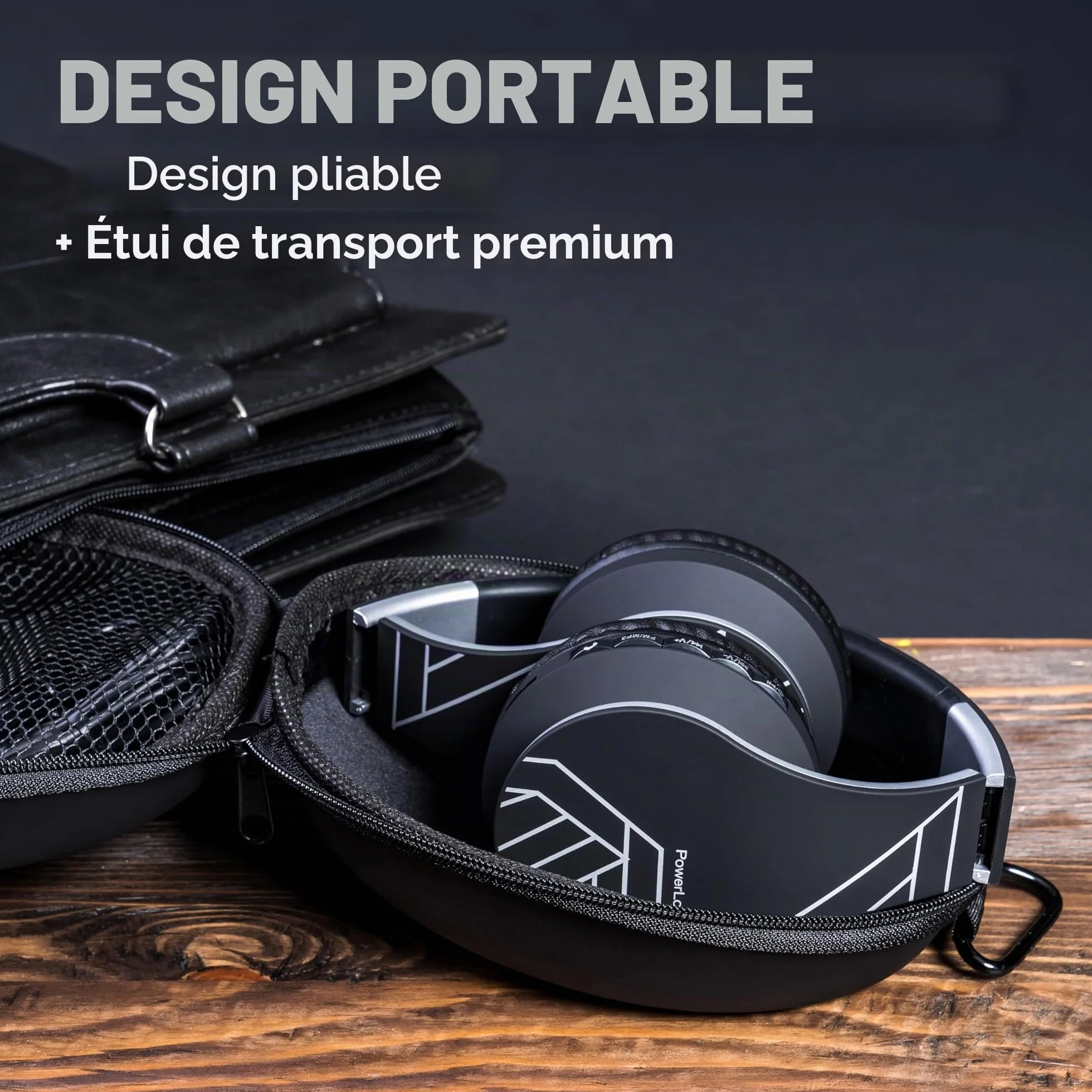 PowerLocus Casque Bluetooth sans Fil, Pliable Casque Audio Stéréo, Oreillette Bluetooth avec Micro Intégré/Micro SD/FM Radio pour Téléphones/PC/Tablettes/TV (Noir/Argent)