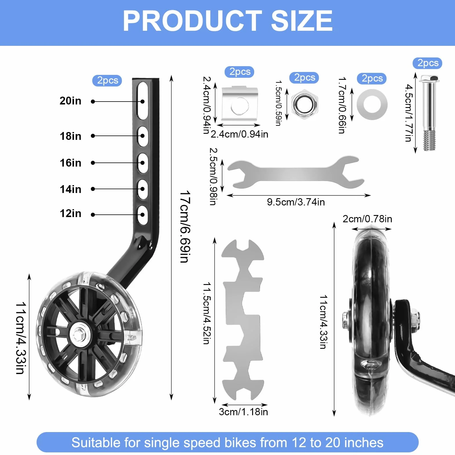 Stabilisateurs de vélo, Roulette Velo Universelle, Roues de Support Réglables 12-20 Pouces
