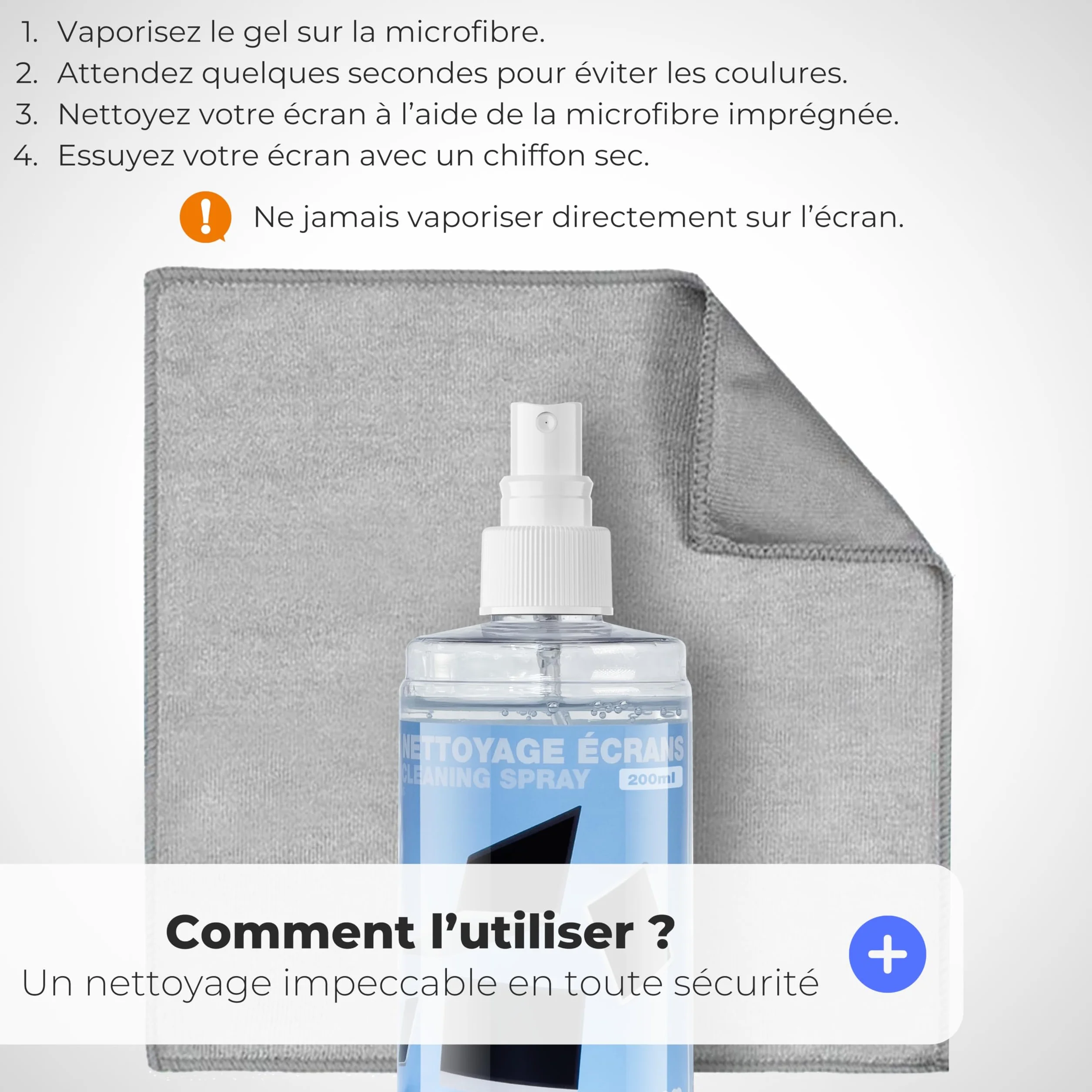 APM Spray Nettoyant Écran TV, PC, Smartphone, Tablette, Texture Gel Sans Alcool, Effet Antistatique, Anti-rayures, Anti-traces, Chiffon Microfibre Inclus, Nettoyage Sécurisé, 200ml, 600105
