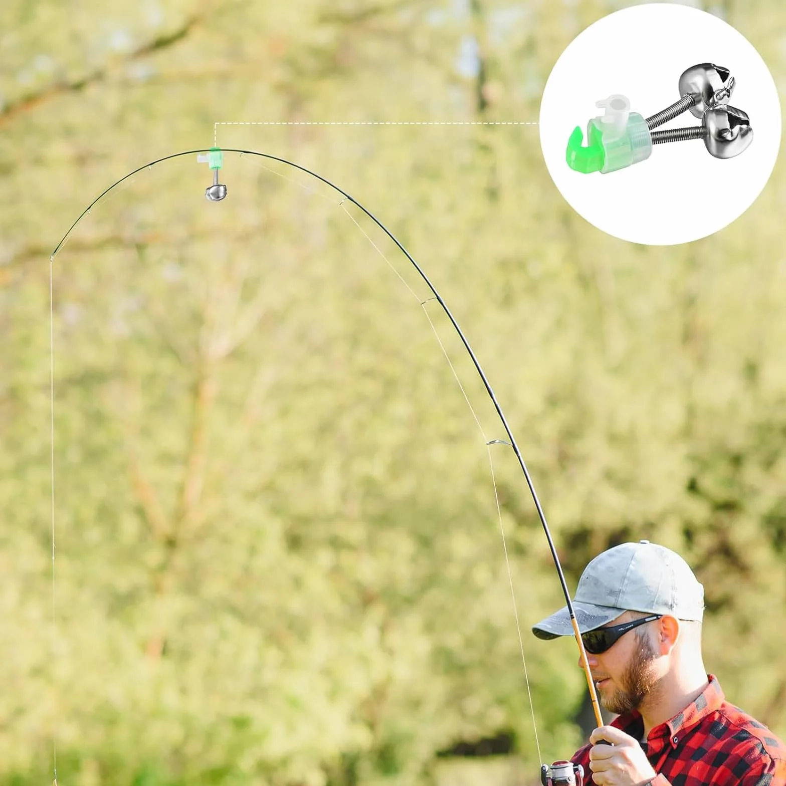 Clochette Peche Detecteur de Touche, Clip Vis Cloche Double, Cadeau Pêcheurs Étangs Lacs Rivières