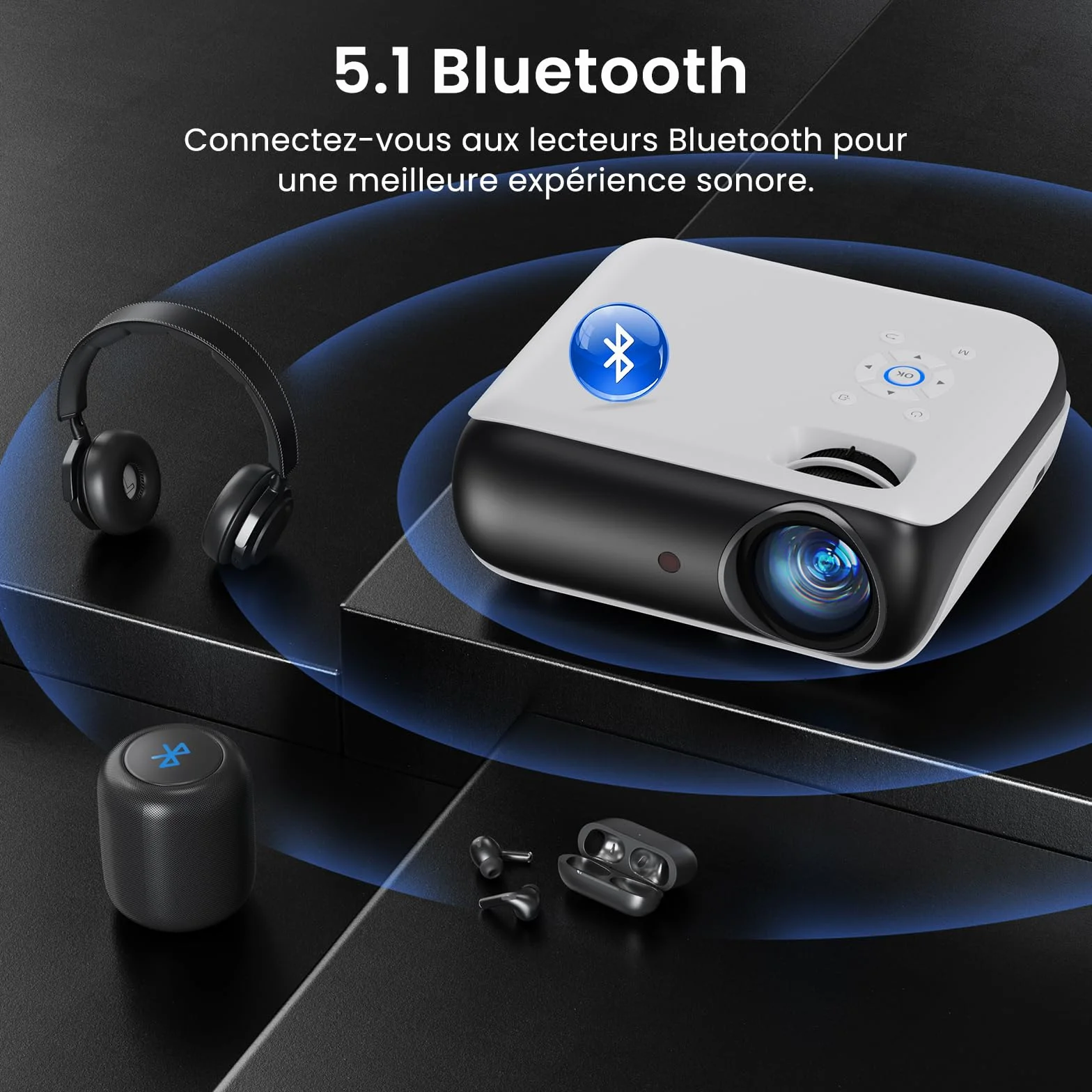 HOPVISION Videoprojecteur 4K Supporté 1080P Natif Full HD Bluetooth Home Cinéma Portable