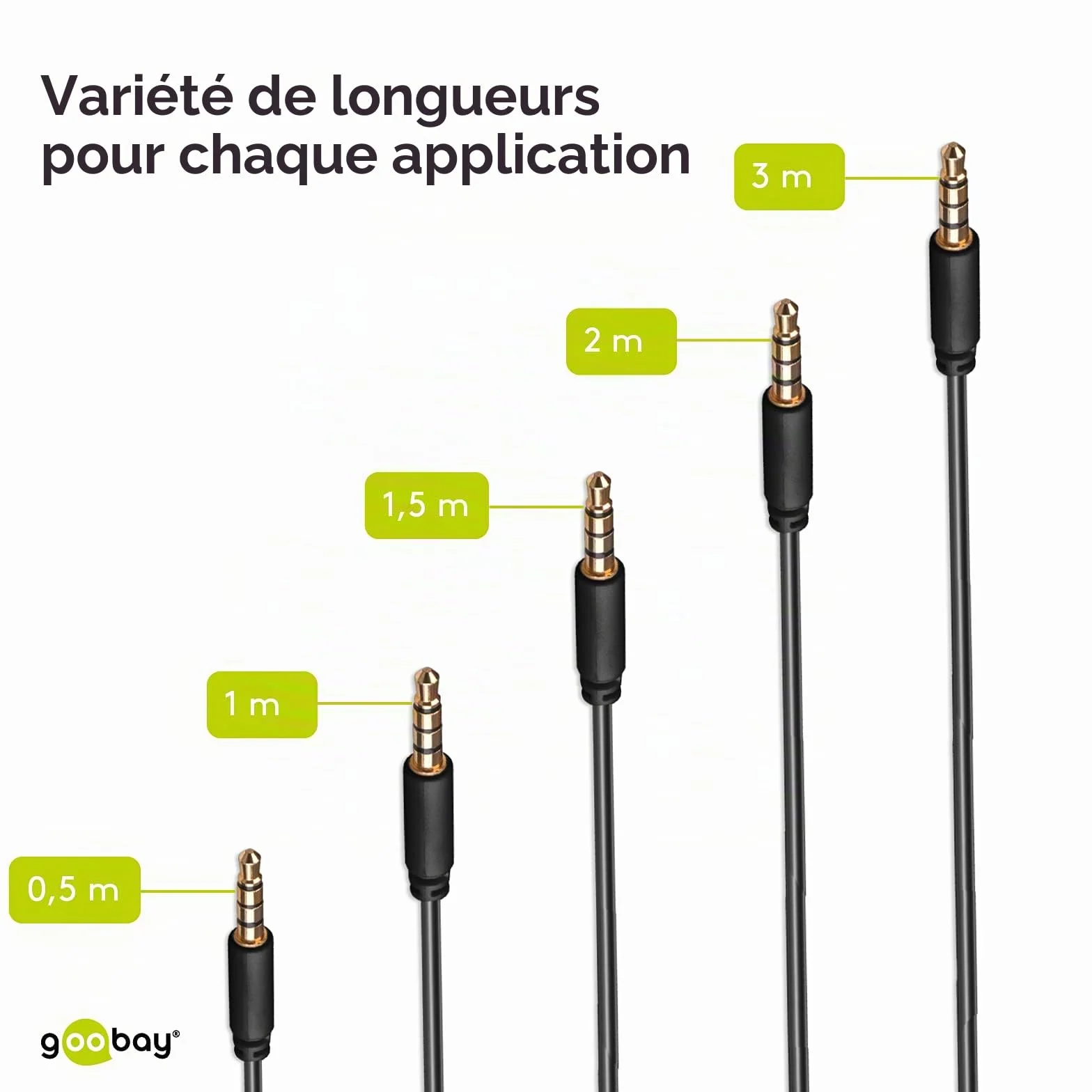 Câble de Connexion Audio AUX, 3.5 mm Stéréo, 4 Pôles, Slim, CU, 2 m Longueur de Câble