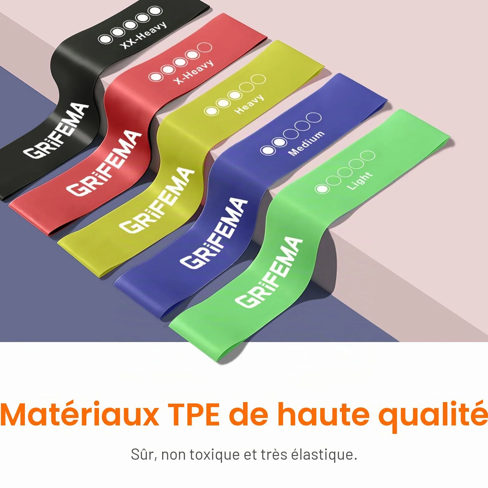 GRIFEMA GA5001 Bandes Élastiques de Musculation 5 Niveaux Résistance Pilates Yoga