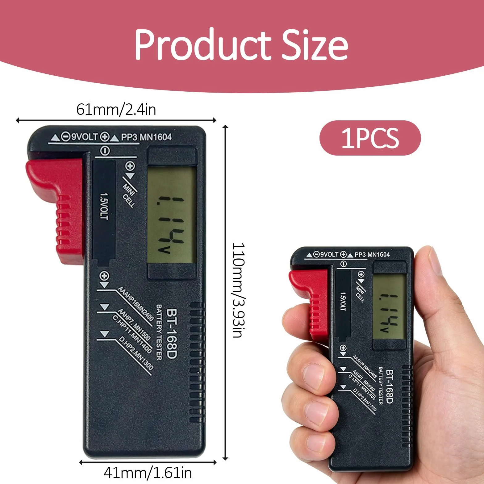 Testeur de piles et batteries universel numérique BT-168D pour écran LCD, Compatible avec Piles AA, AAA, C, D, 9V et Bouton 1,5V, pour Usage Domestique et Professionnel (Numérique explicite)