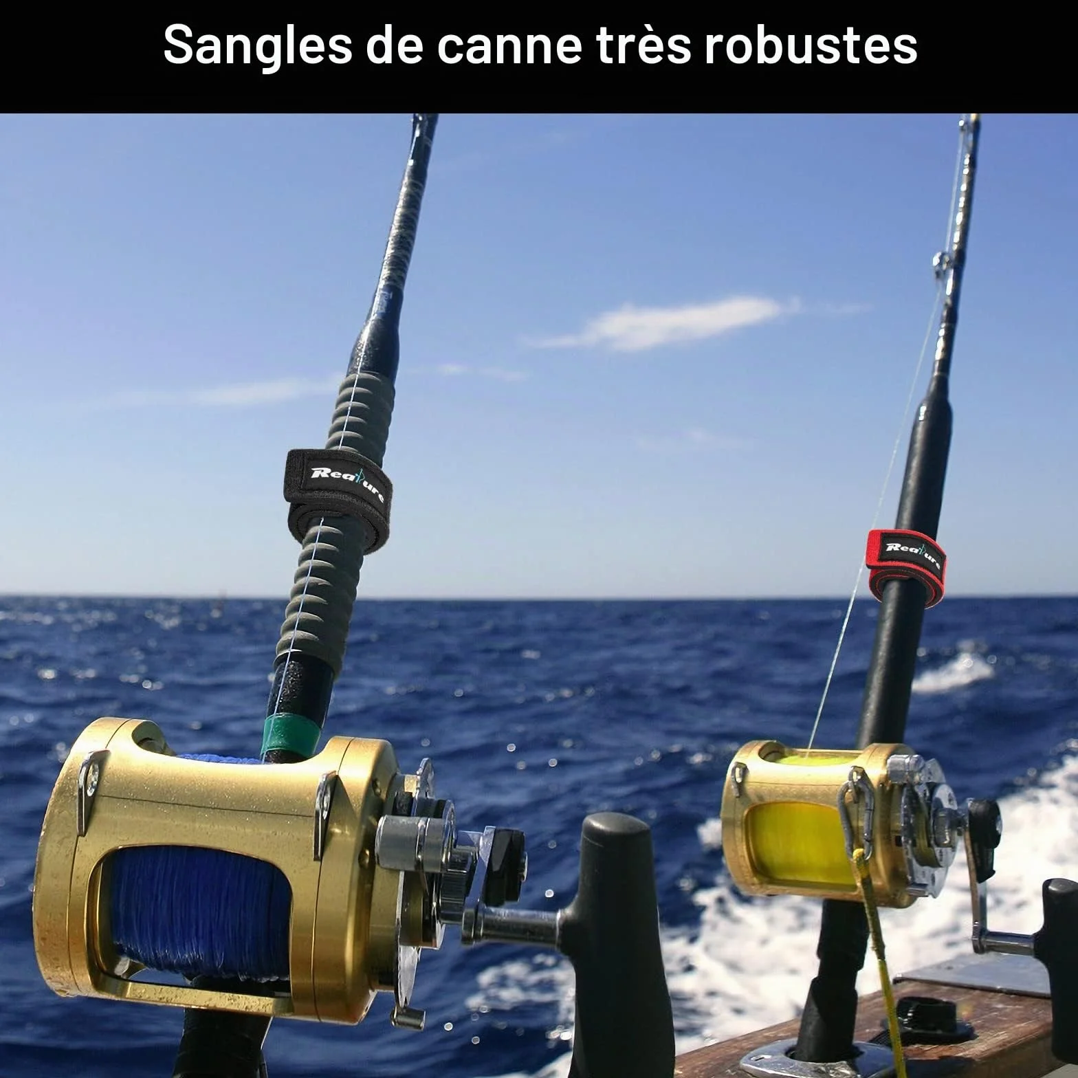 Realure Lot de 8 sangles de canne à pêche réglables en néoprène pour canne fixe mer carpe