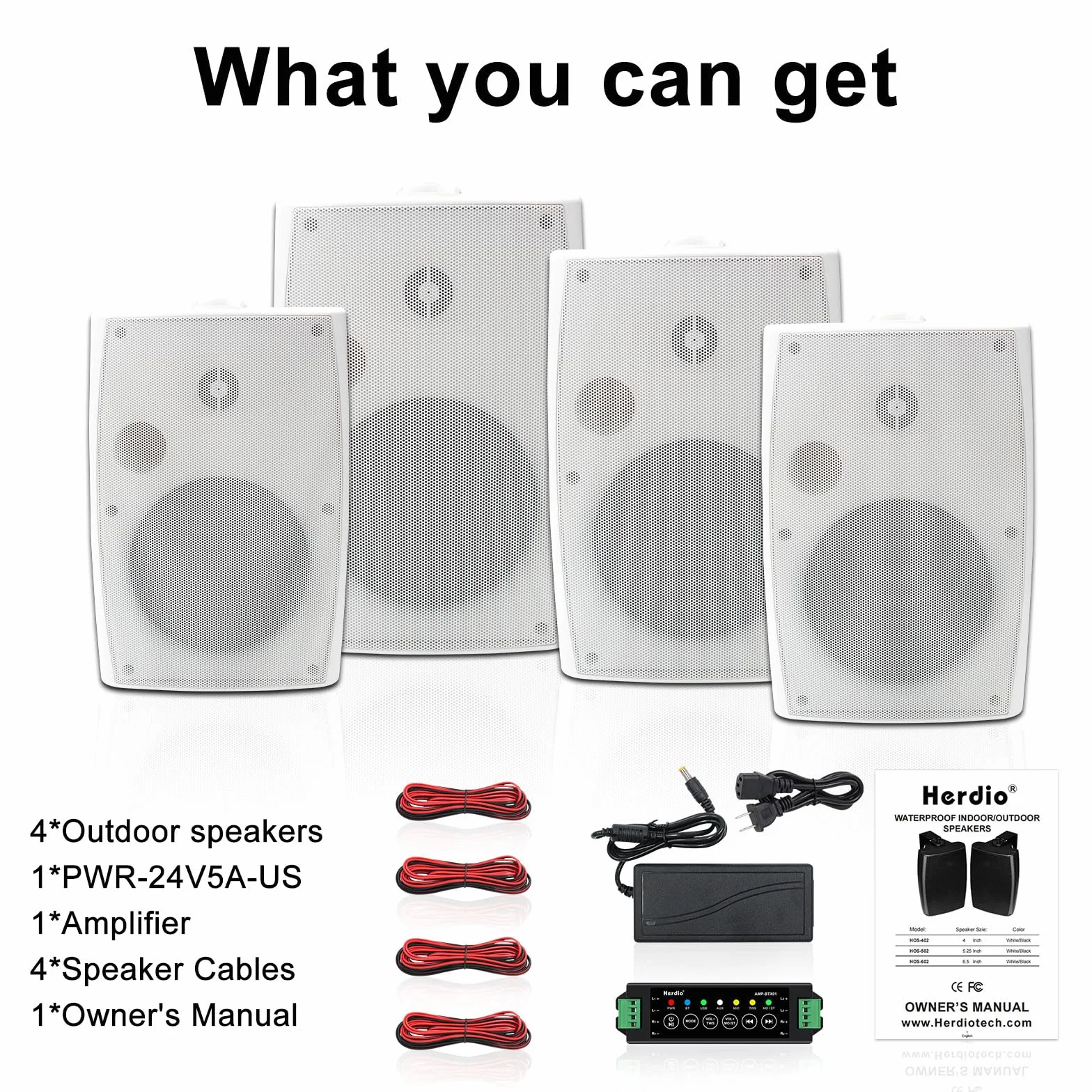 Herdio 6,5 Pouces 800 W Haut-parleurs Bluetooth d'extérieur, filaires étanches avec amplificateur Multifonctionnel, Haut-parleurs muraux pour terrasse, Piscine, Jardin (Blanc)