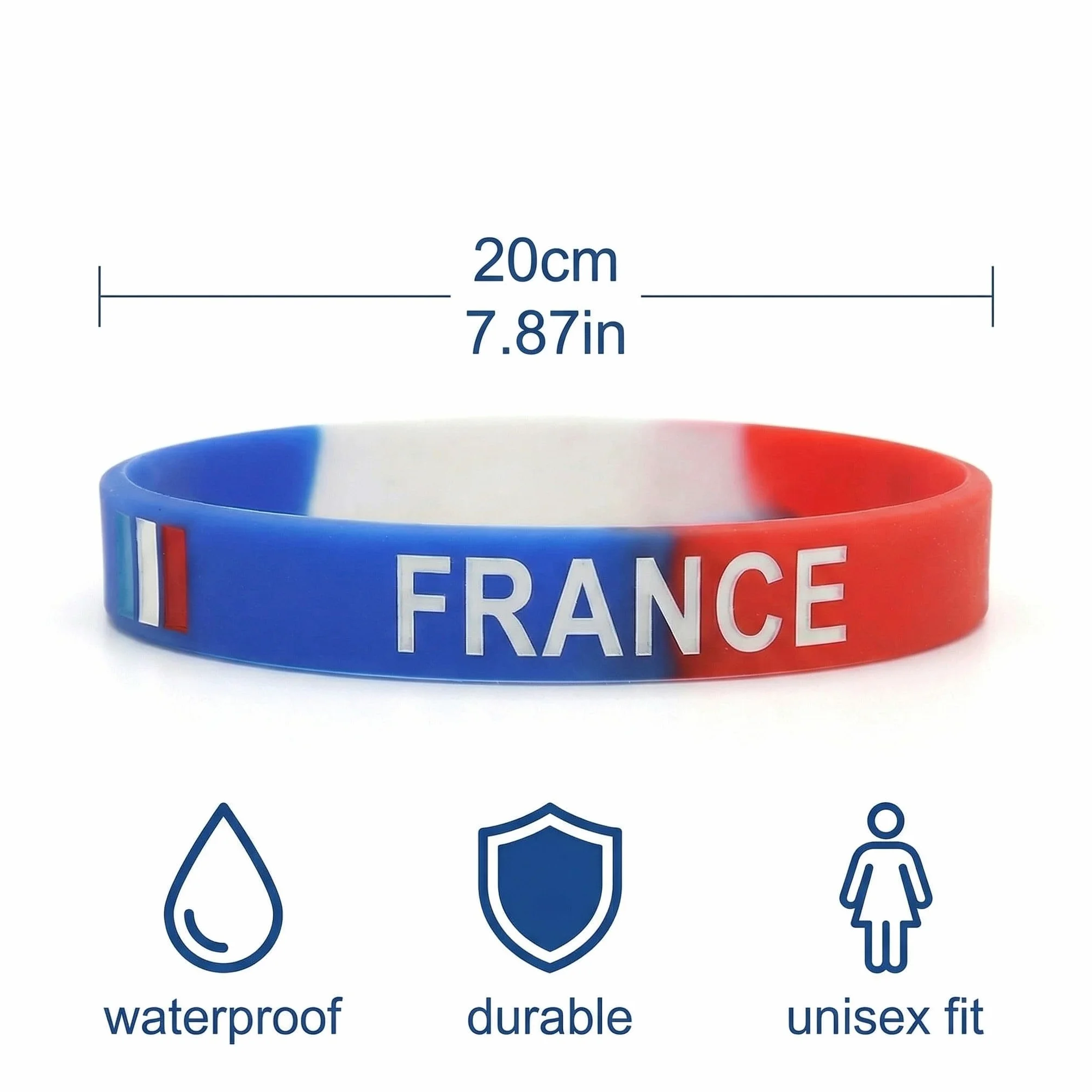 Lot de 3 Bracelets Silicone France - Accessoire Supporter Drapeau Français pour Football et Rugby - Kit Supporter Idéal