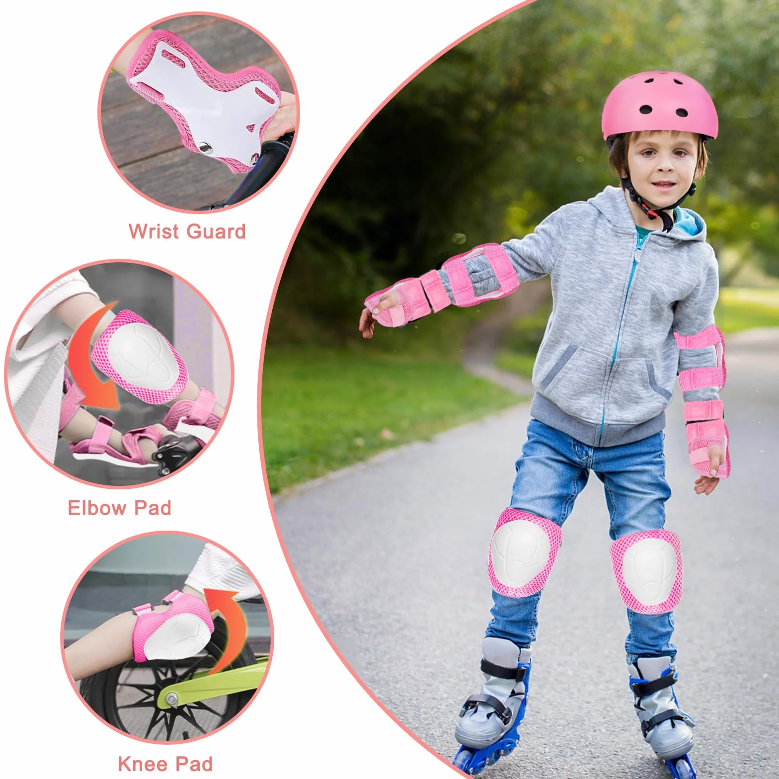 Kit de Protection pour Patins à roulettes 6 Pièces Genouillères Coudières Protège-Poignets Réglables Trottinette Vélo