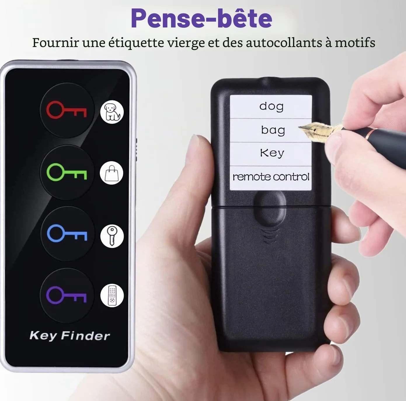 Reyke Localisateur de clés, 80 DB sans Fil RF avec portée de Travail de 39,6 m, télécommande avec Lampe de Poche LED, Support de Base pour clés, Portefeuille, téléphone et Animal Domestique