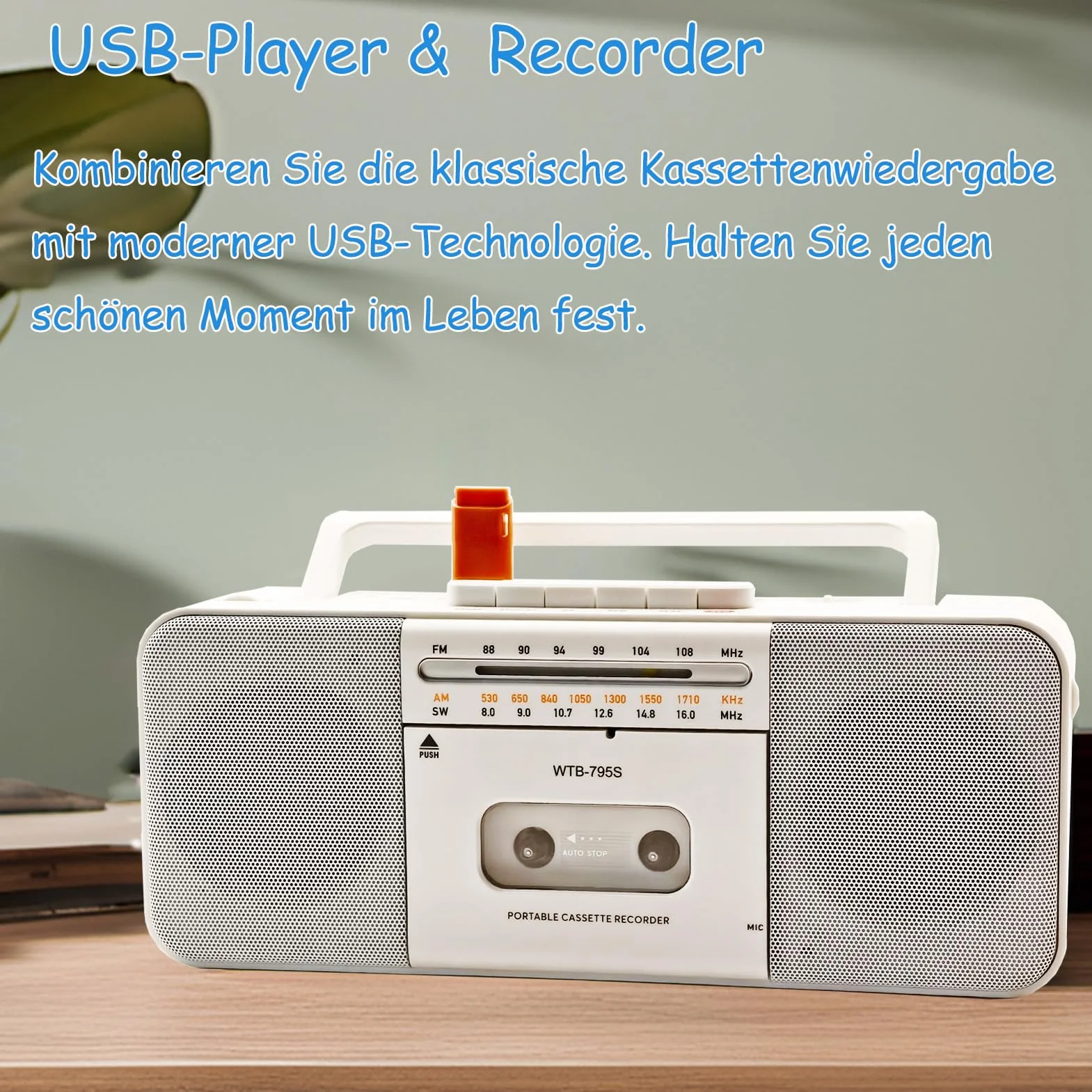 Lecteur cassette Boomboxe Bluetooth, enregistreur AM/FM/W, convertisseur cassette MP3, haut-parleur 10"