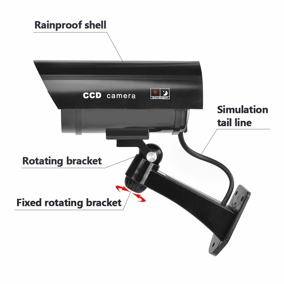 2PCS Caméra de Surveillance Factice Caméra Factice CCTV avec LED Lumière Clignotante étanche Noire Fausse de Sécurité Caméra avec Vis d'Autocollants d'Avertissement Fixé Au Mur