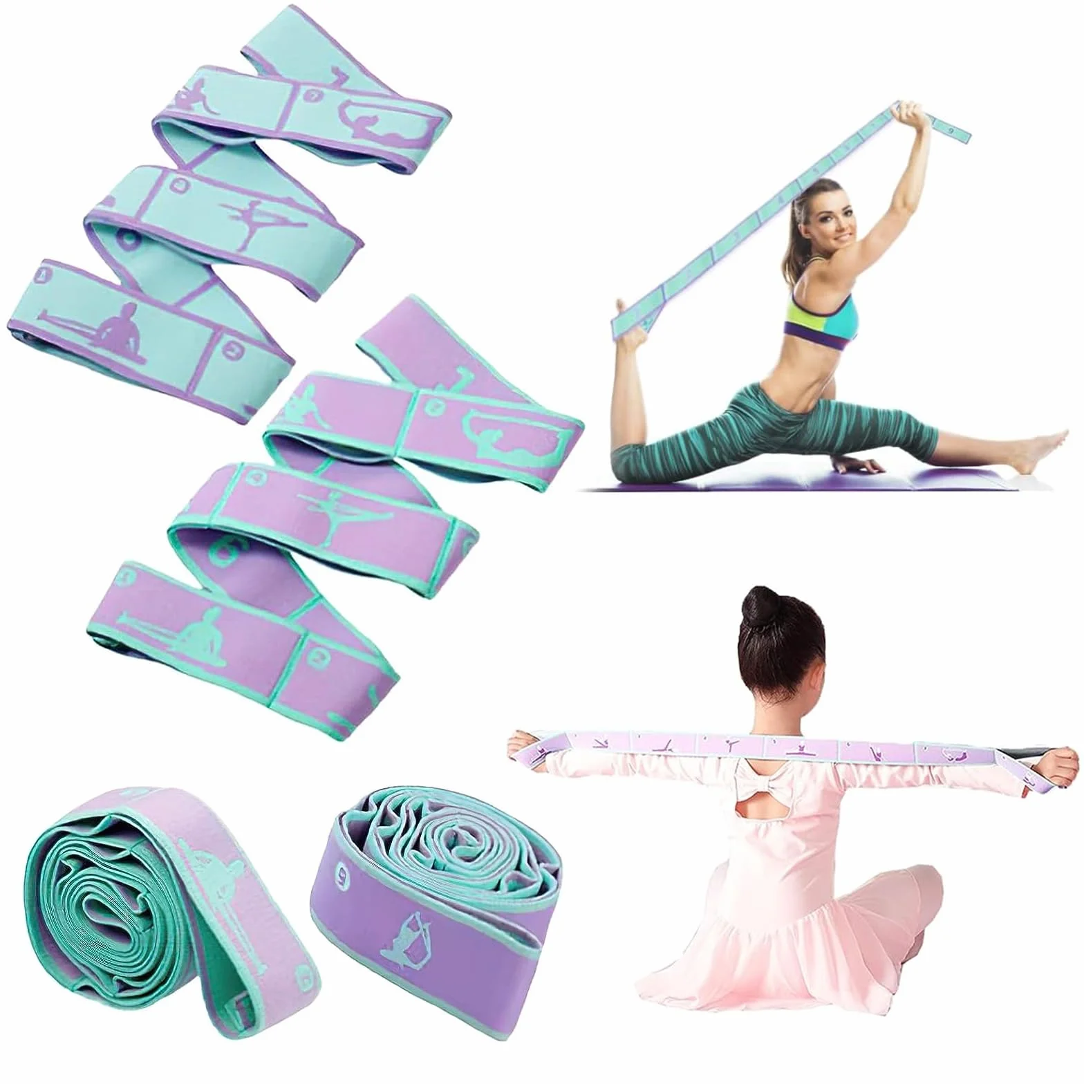 Bande Élastique Musculation Lot de 2 Sangles Yoga Exercice Résistance 8 Boucles
