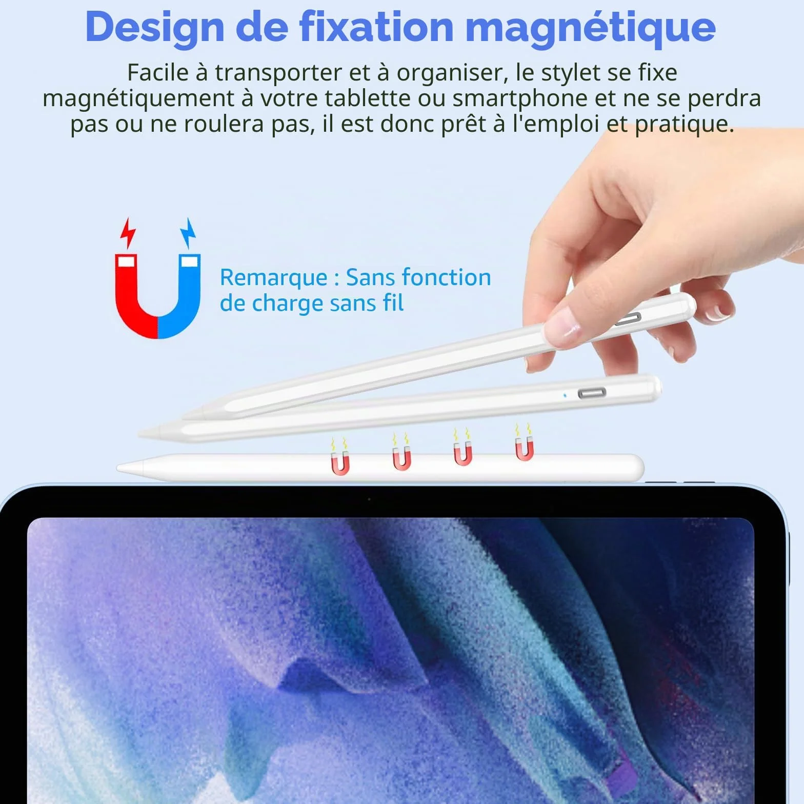 KISSLEAF Stylet Universel pour Tablette Android Samsung Lenovo Huawei Xiaomi Vivo avec 5 Astuces Pointe de 1.5 mm Charge Rapide 30min Adsorption Magnétique