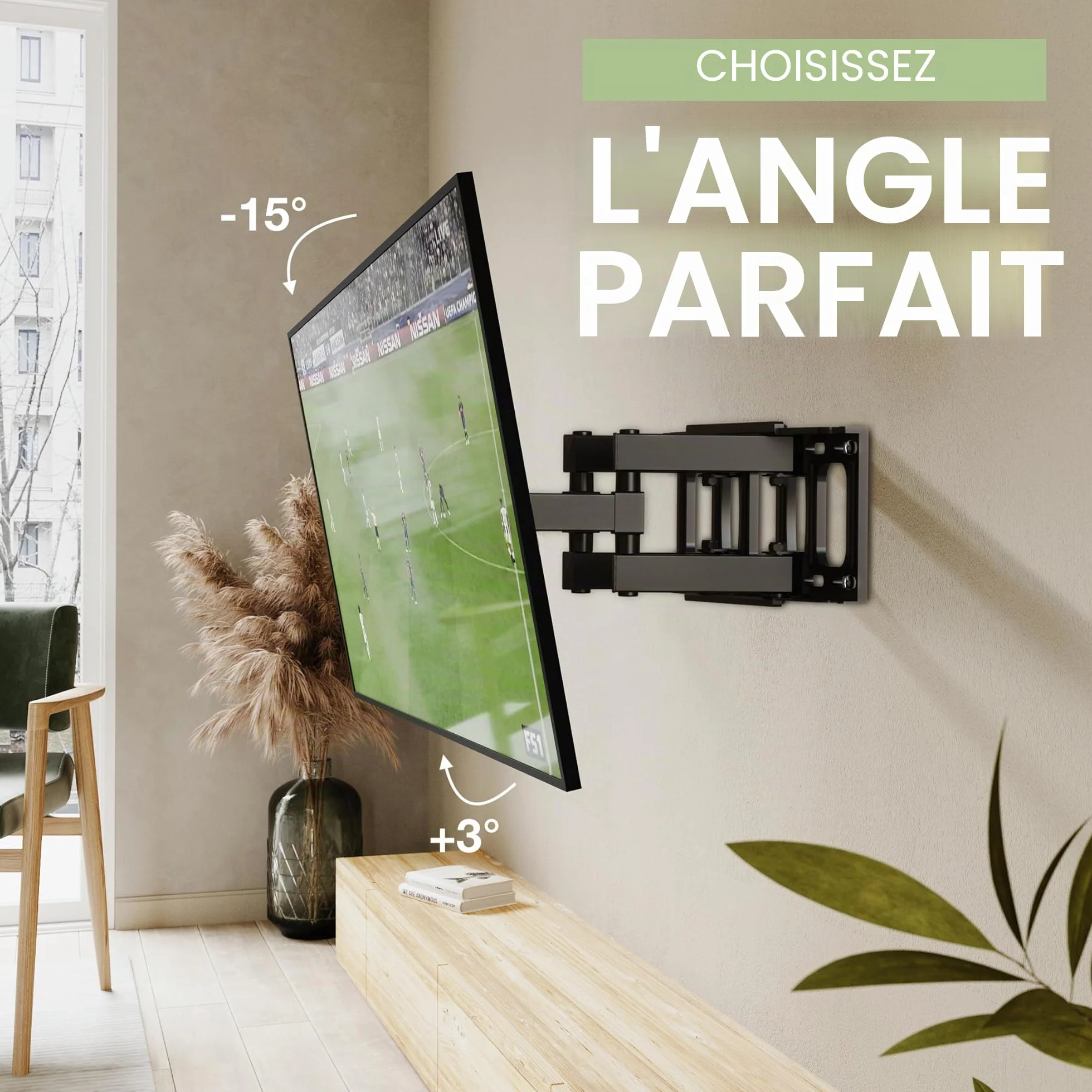 Support Mural TV, Inclinable et Orientable Support TV pour écrans 32-65 Pouces jusqu'à 40Kg -VESA 400 x 400 mm