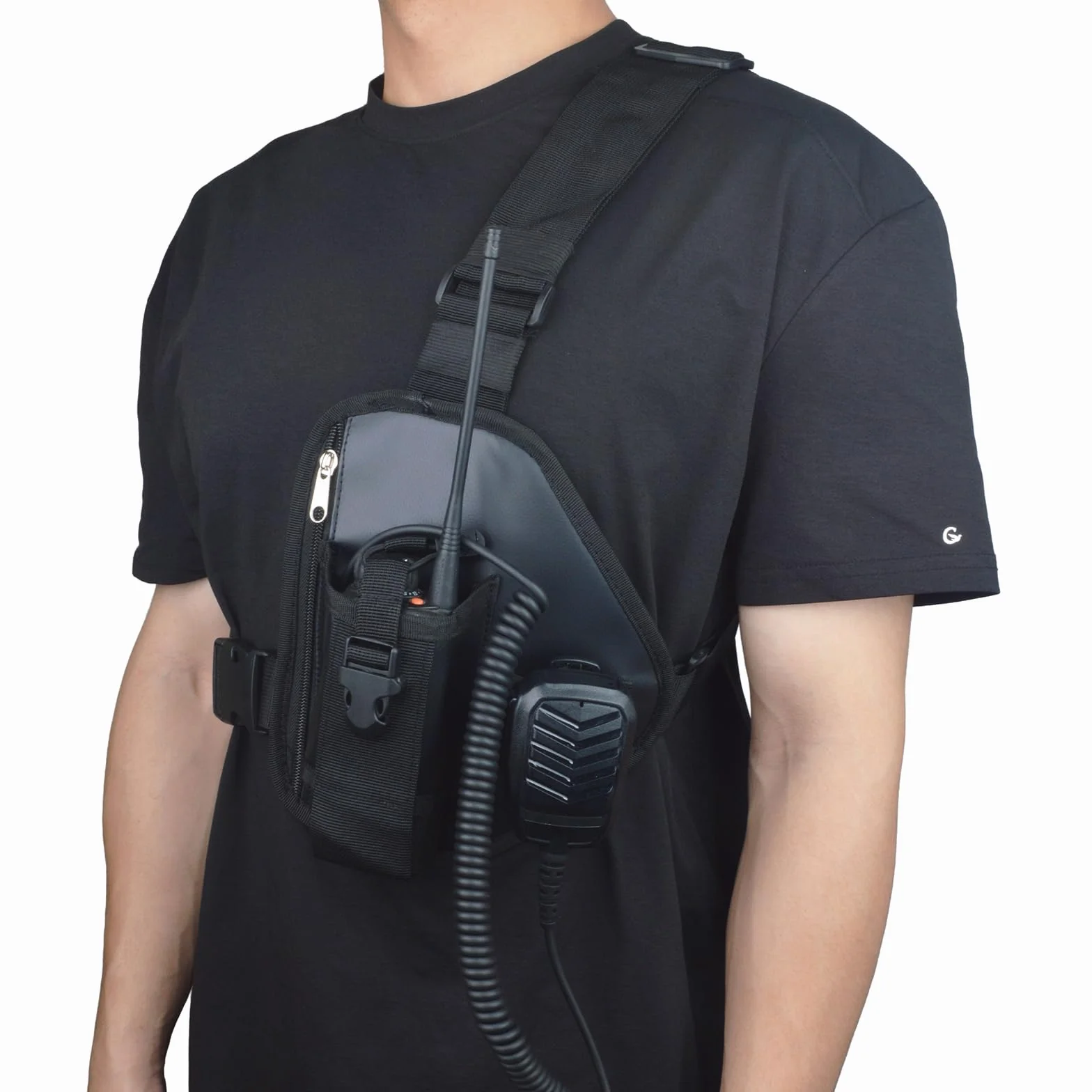 UAYESOK Harnais Poitrine Talkie Walkie, Porte Radio Police, Étui Harnais Tactique Portable Universel avec Sangle Sac Nylon Réglable pour Motorola Baofeng Icom Yaesu Midland President (Noir)