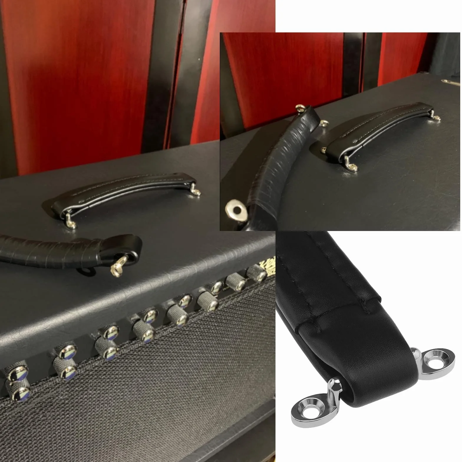 Poignée d'amplificateur de guitare de style vintage en cuir 218 x 30 mm pour ampli de guitare, haut-parleur, équipement audio avec vis, noir