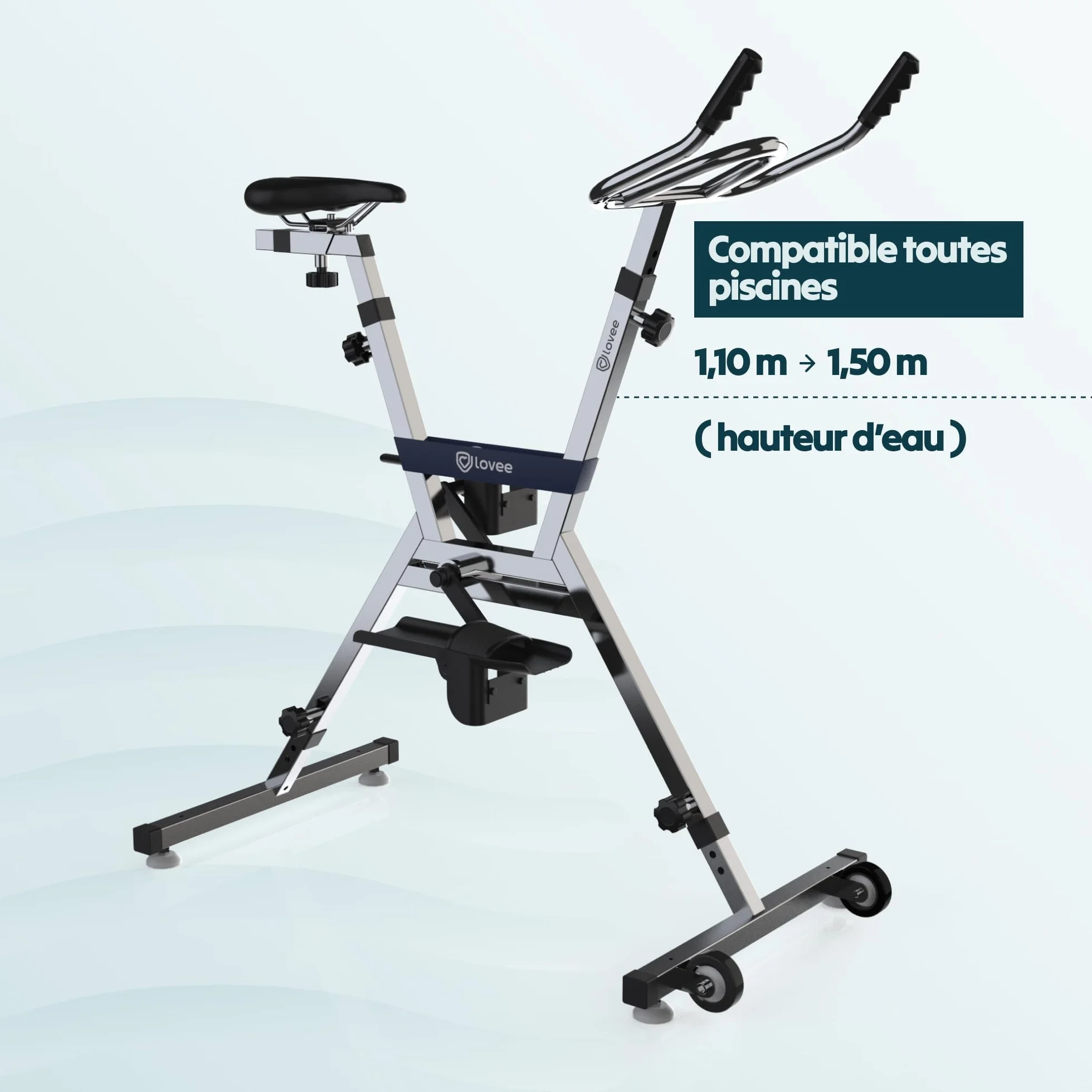 Lovee Aquabike II S'ajuste à Votre Taille 1,5m à 1,98m Selle Confortable Pédalage Réglable Bleu Marine
