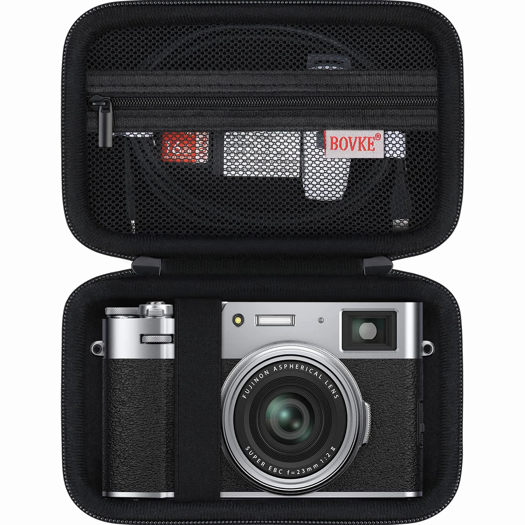 BOVKE Étui de Transport pour Fujifilm X100VI X100V X-E5 Appareil Photo Numérique, Poche en Maille, Noir