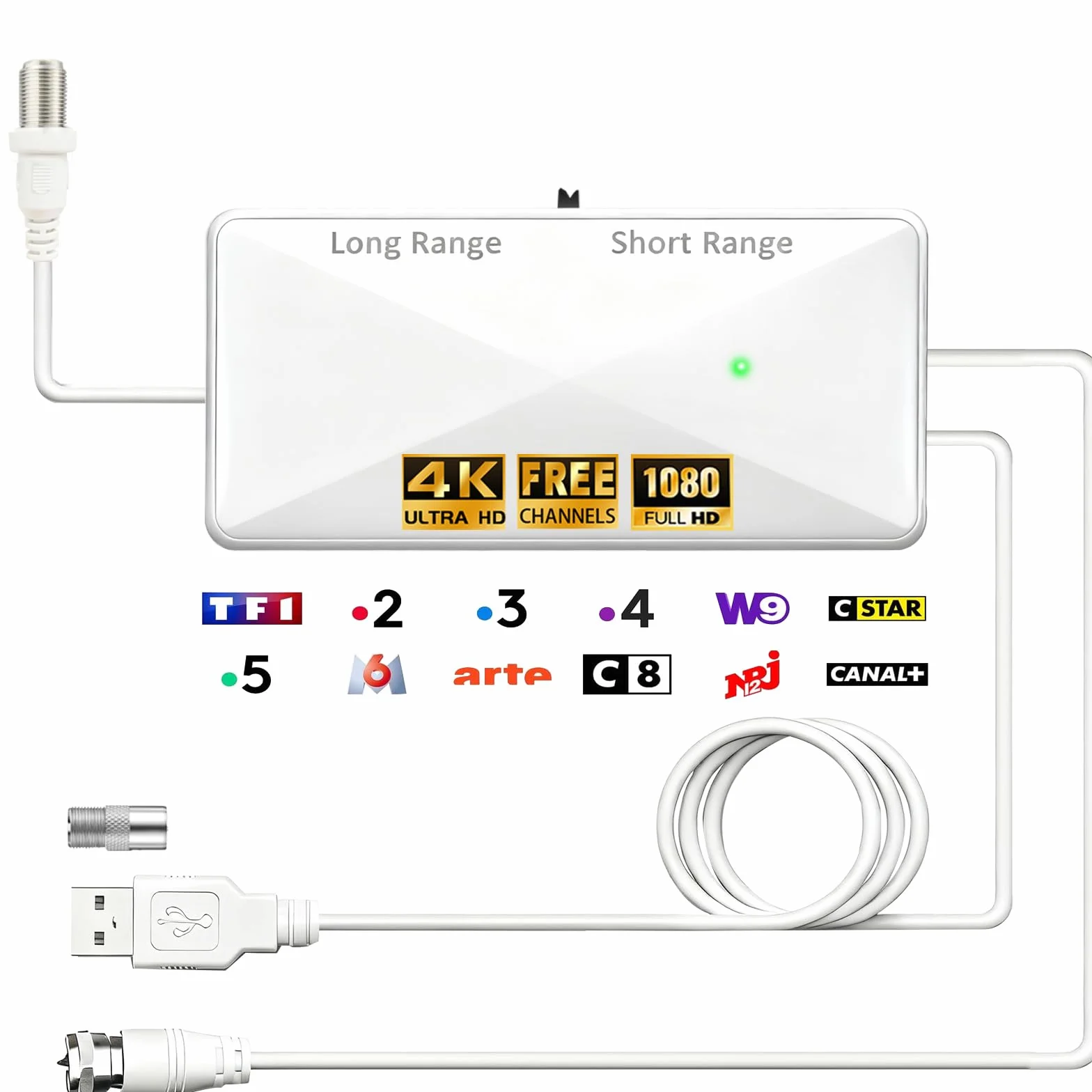 Amplificateur Antenne TV, Alimenté par USB, Gain Elevé 25dB, Booster de Signal pour TNT/DVB-T2, Compatible Antenne Intérieure et Extérieure, Amélioration de Réception (White)