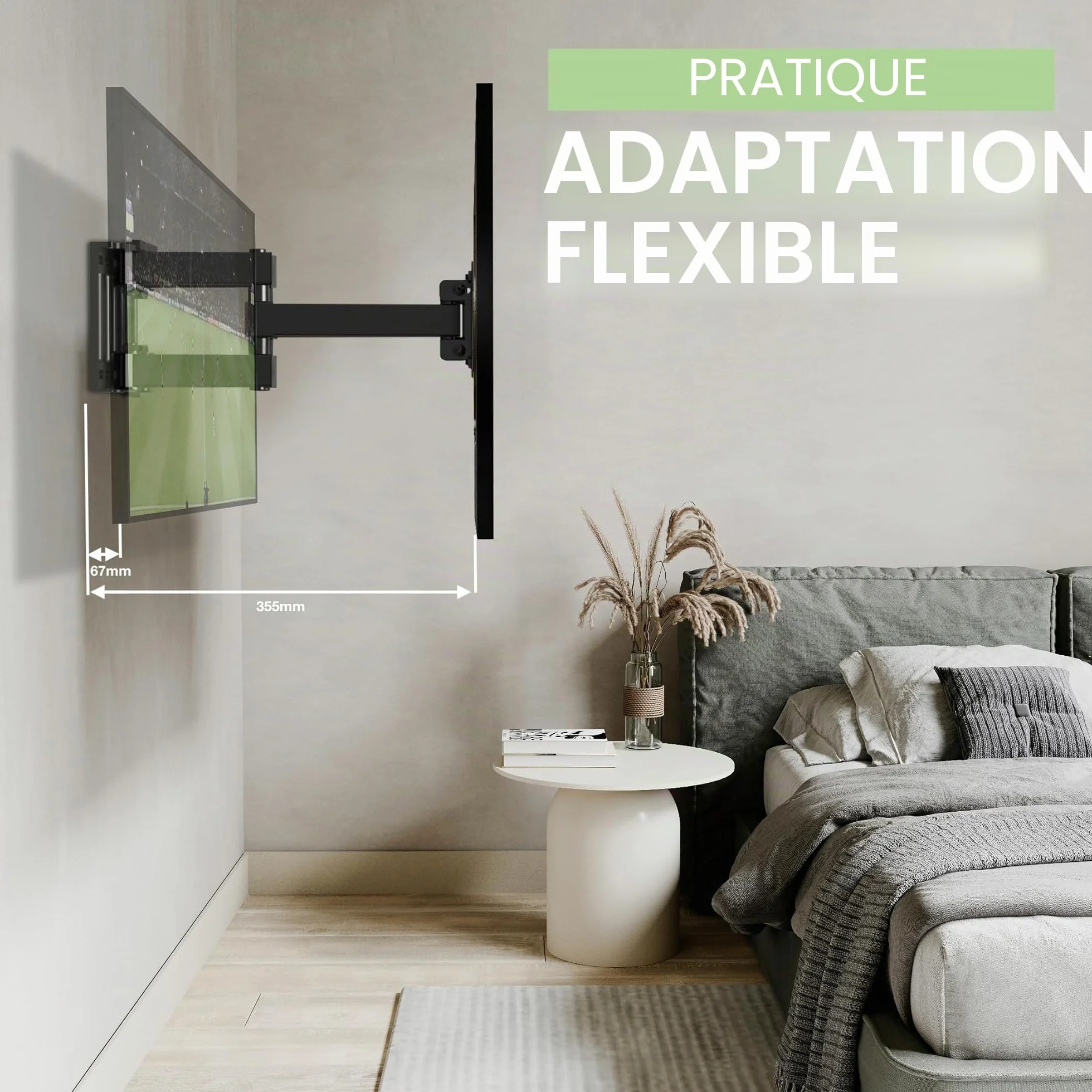 Support Mural TV, Inclinable et Orientable Support TV pour écrans 32-65 Pouces jusqu'à 40Kg -VESA 400 x 400 mm