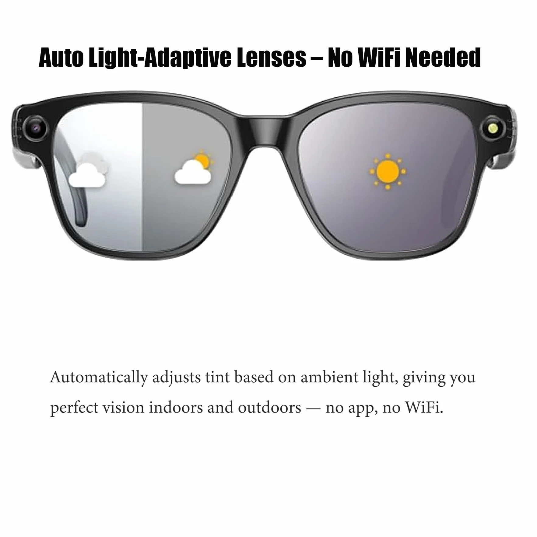 Lunettes Intelligentes AI avec Caméra 8MP, Lunette Camera Bluetooth Homme, Traduction IA Temps Réel, Audio Open-Ear, Lentilles Automatiques, Protection UV, Vidéo HD 1200P