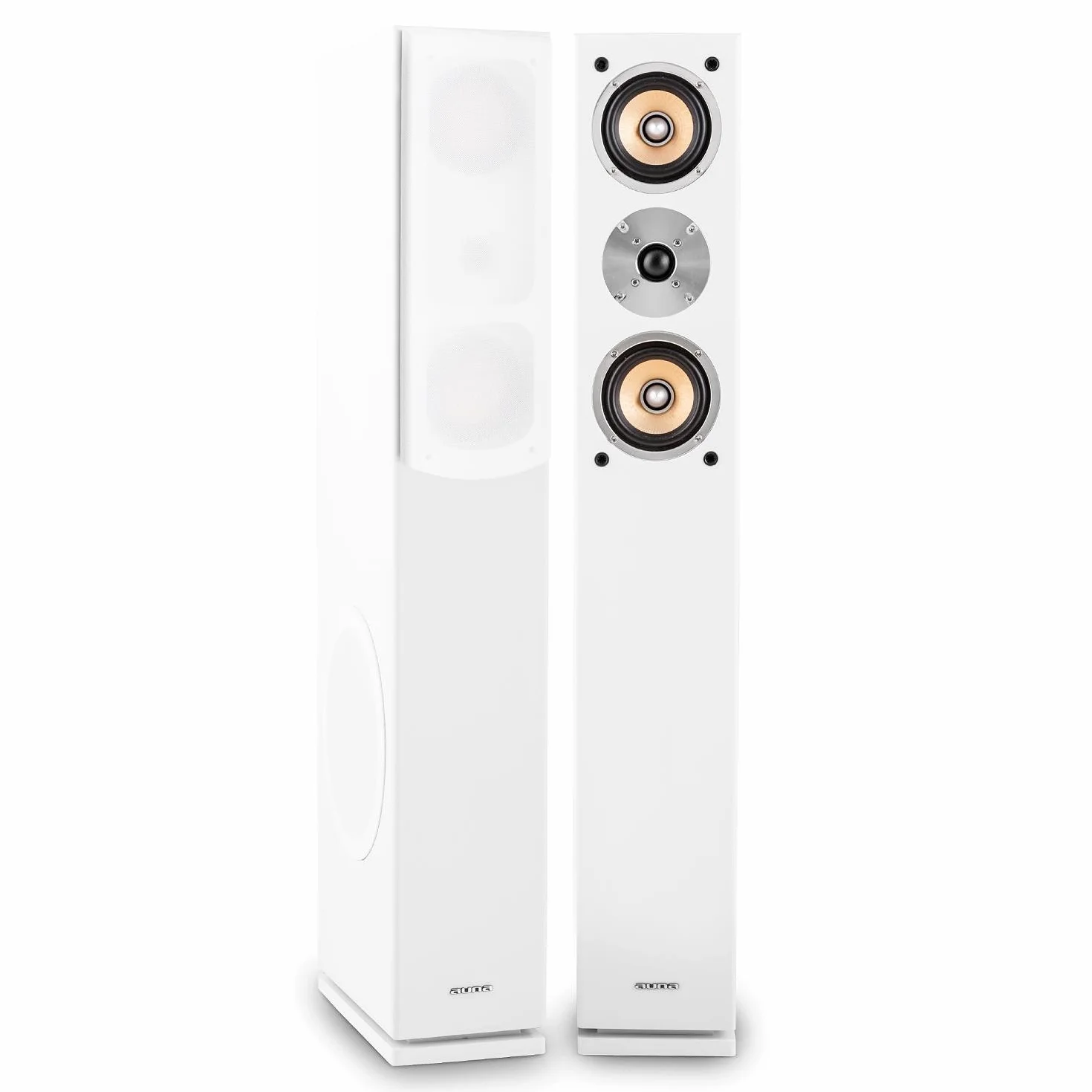 AUNA Linie-501 Ensemble Enceintes 5.0 Home Cinéma 350W RMS Bassreflex Bois Colonnes Bibliothèque Centrale