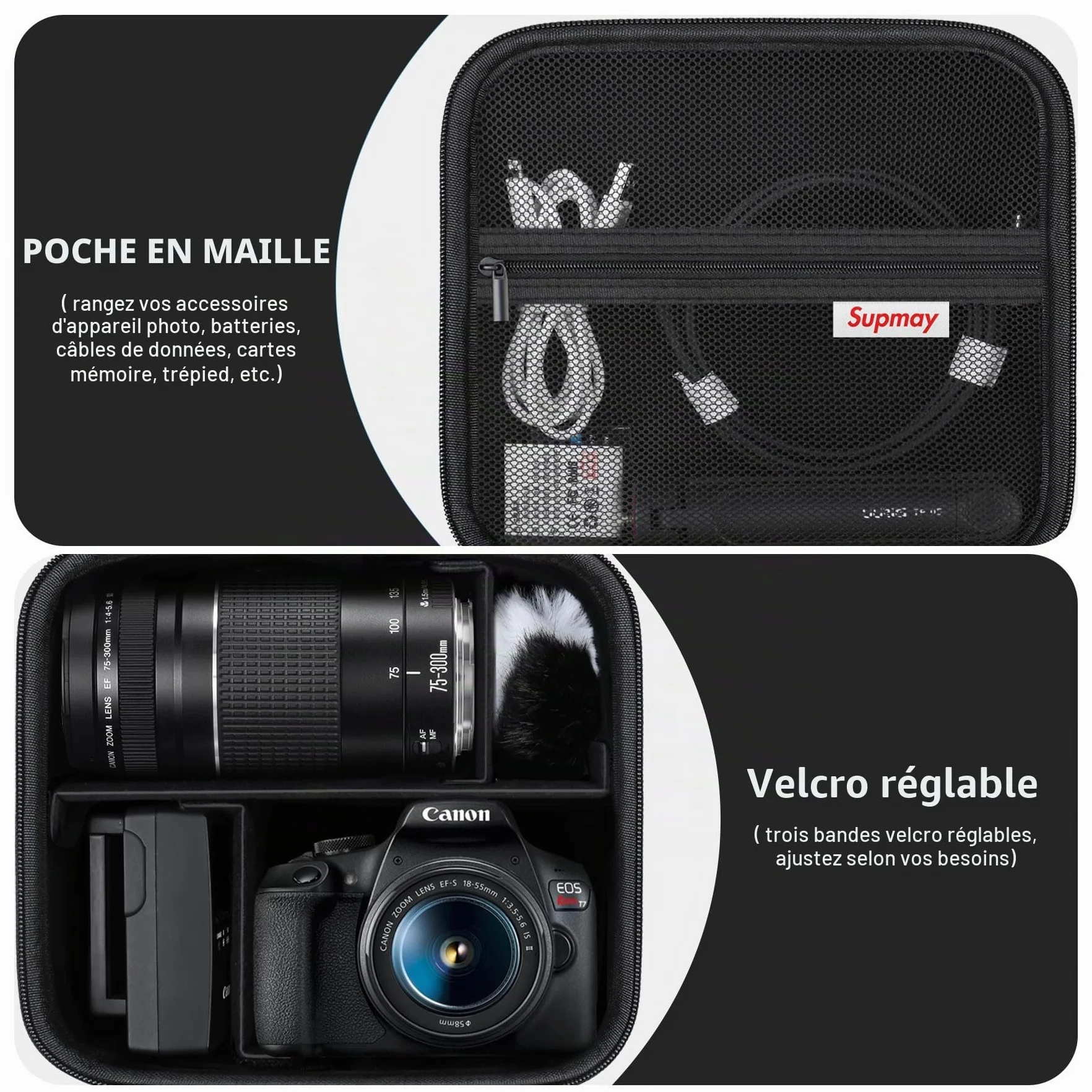 Étui de Voyage Dur pour Canon EOS 2000D / 4000D / R50 / R6 Mark II / R100 / R50V / R8 / R7 / R10 Noir
