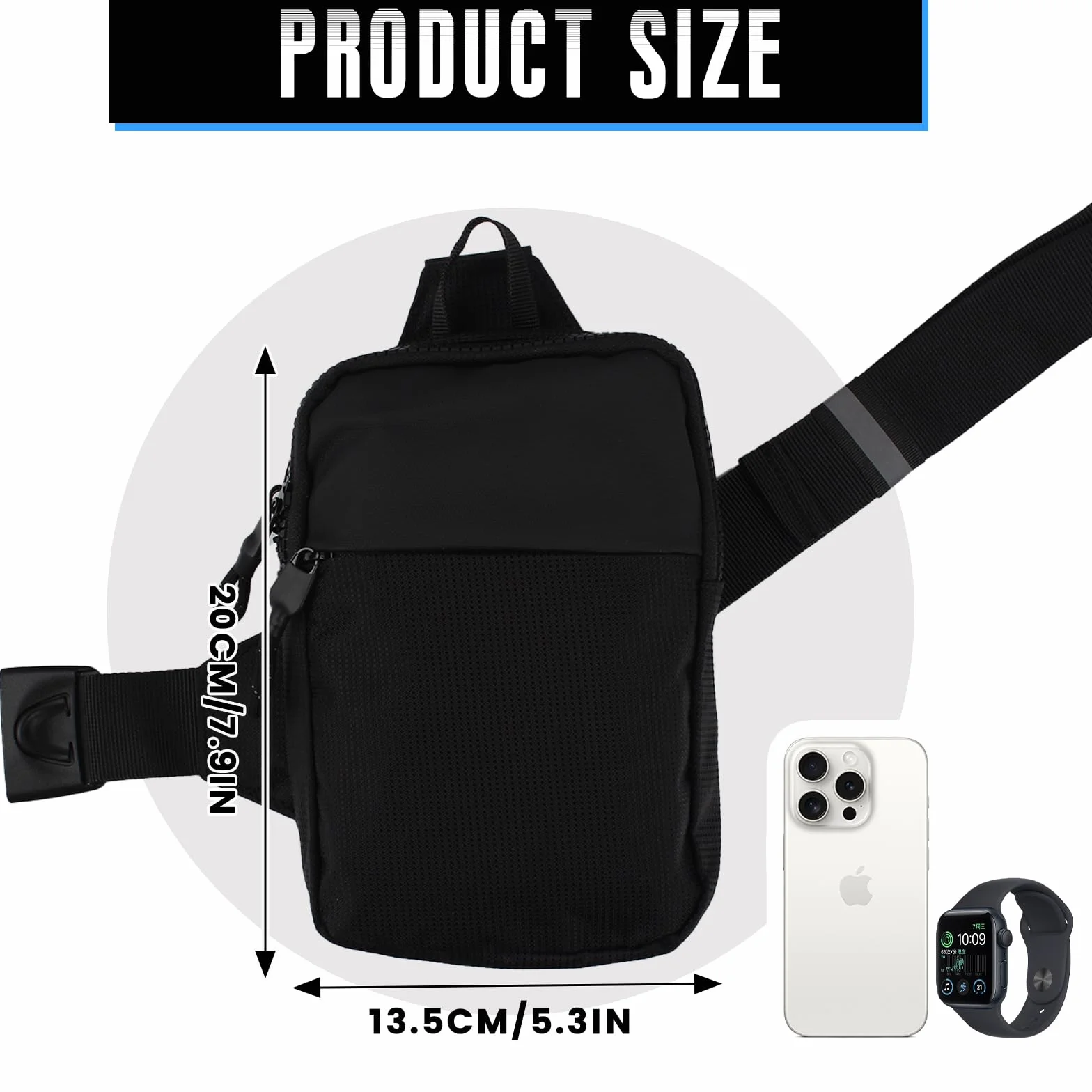 Noir Nylon Sac de Poitrine à Bandoulière Hommes, Sac Poitrine Petit Anti Vol Cross Body Bag Imperméable