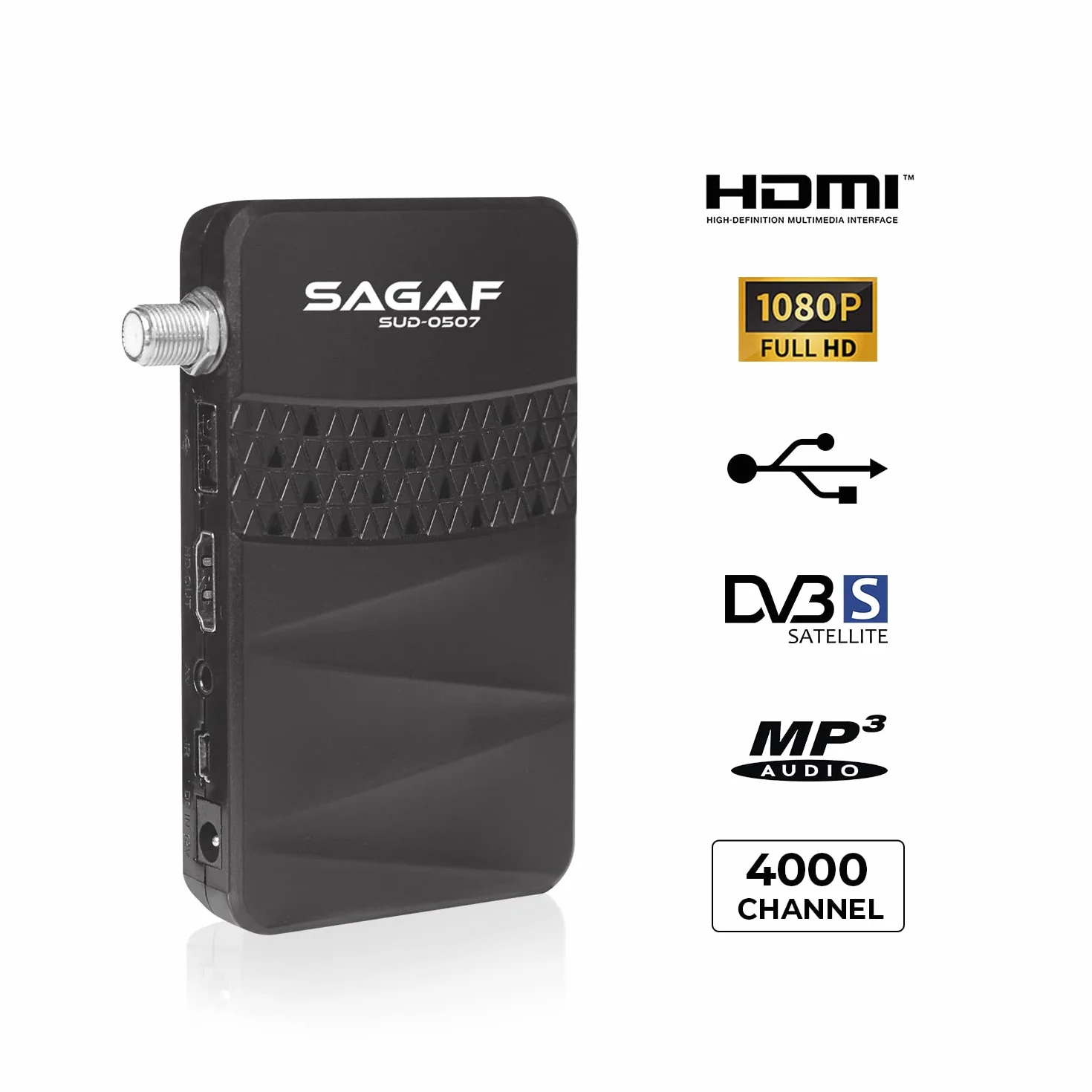 Leyf & Sagaf SUD-0507 Récepteur Satellite Mini DVB-S2 Full HD 1080p HDTV Scart USB Astra Hotbird Turksat