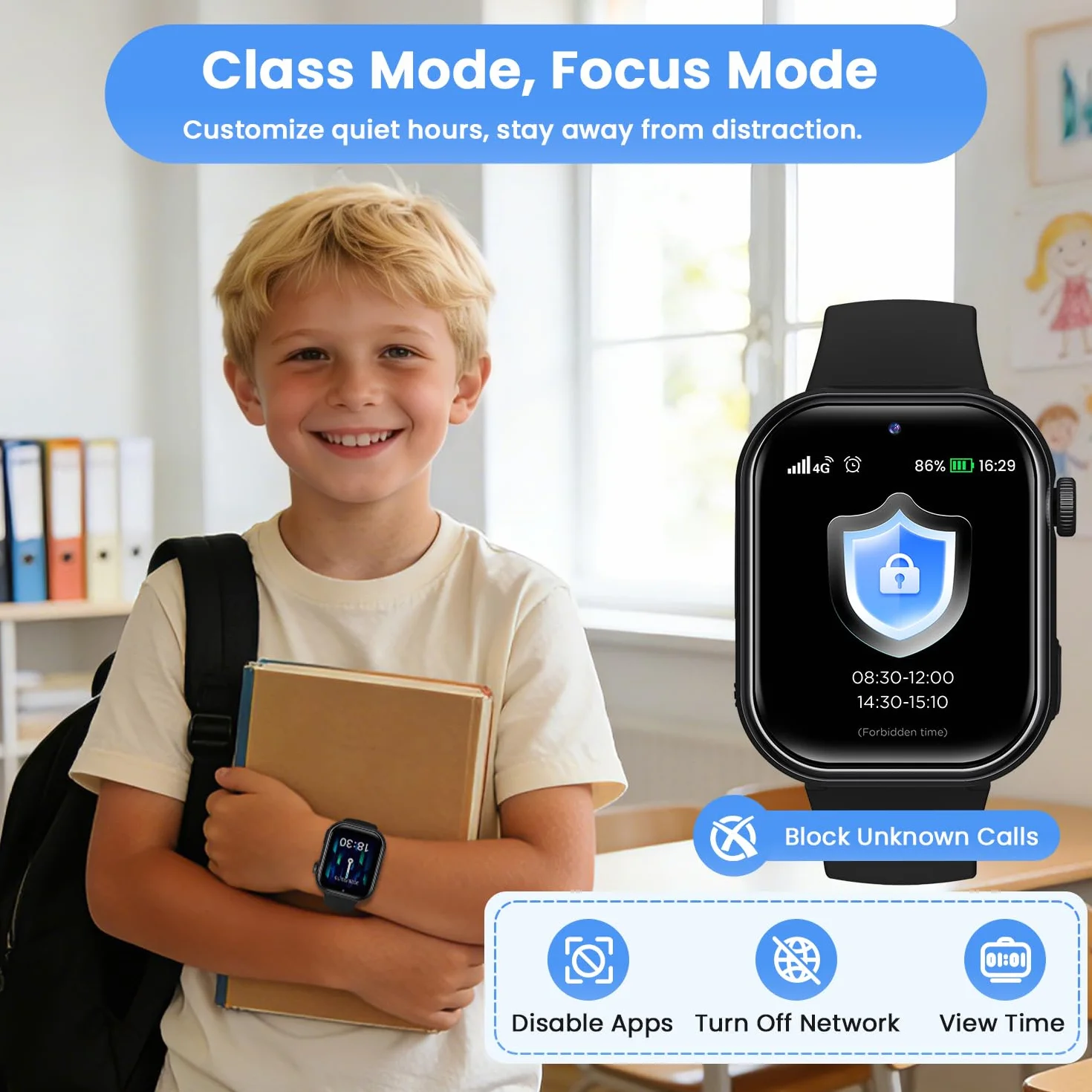 4G Montre Connectée Enfant, Montre Telephone Enfant avec GPS, Double Caméra, Appel Vidéo, Chat Vocal, SOS, Mode Classe, Lampe Torche, IP68, Podomètre, Cadeau pour Garçons Filles, Noir, Garantie 3 Ans