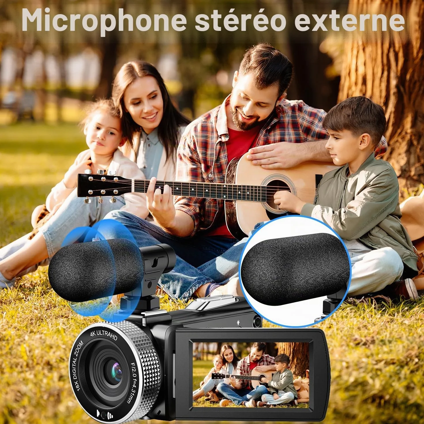 Caméra vidéo numérique 4K 48MP 60FPS avec micro externe et télécommande pour vlogging YouTube