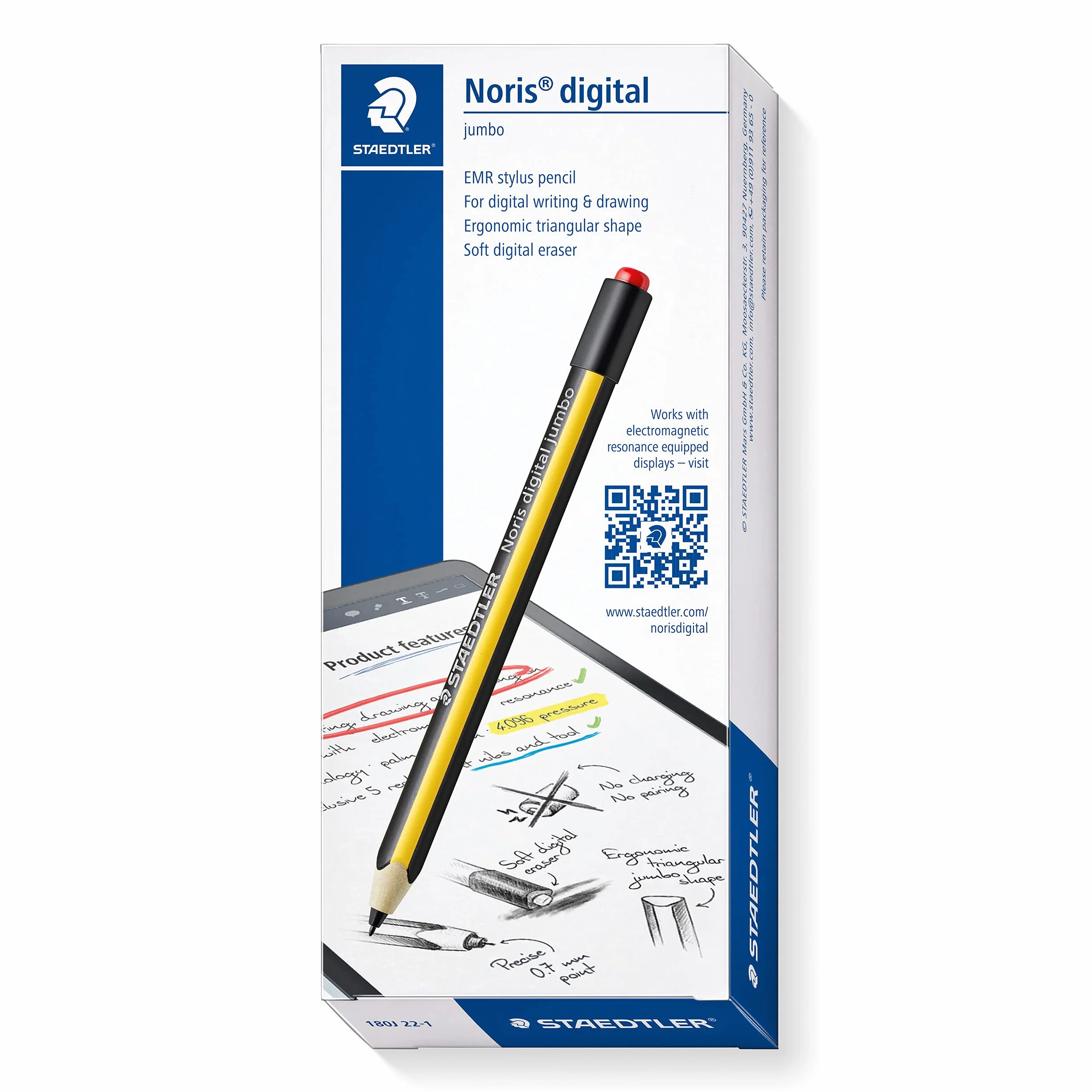 Staedtler Noris digital jumbo 180J 22, EMR Stylus avec gomme numérique souple pour écran EMR