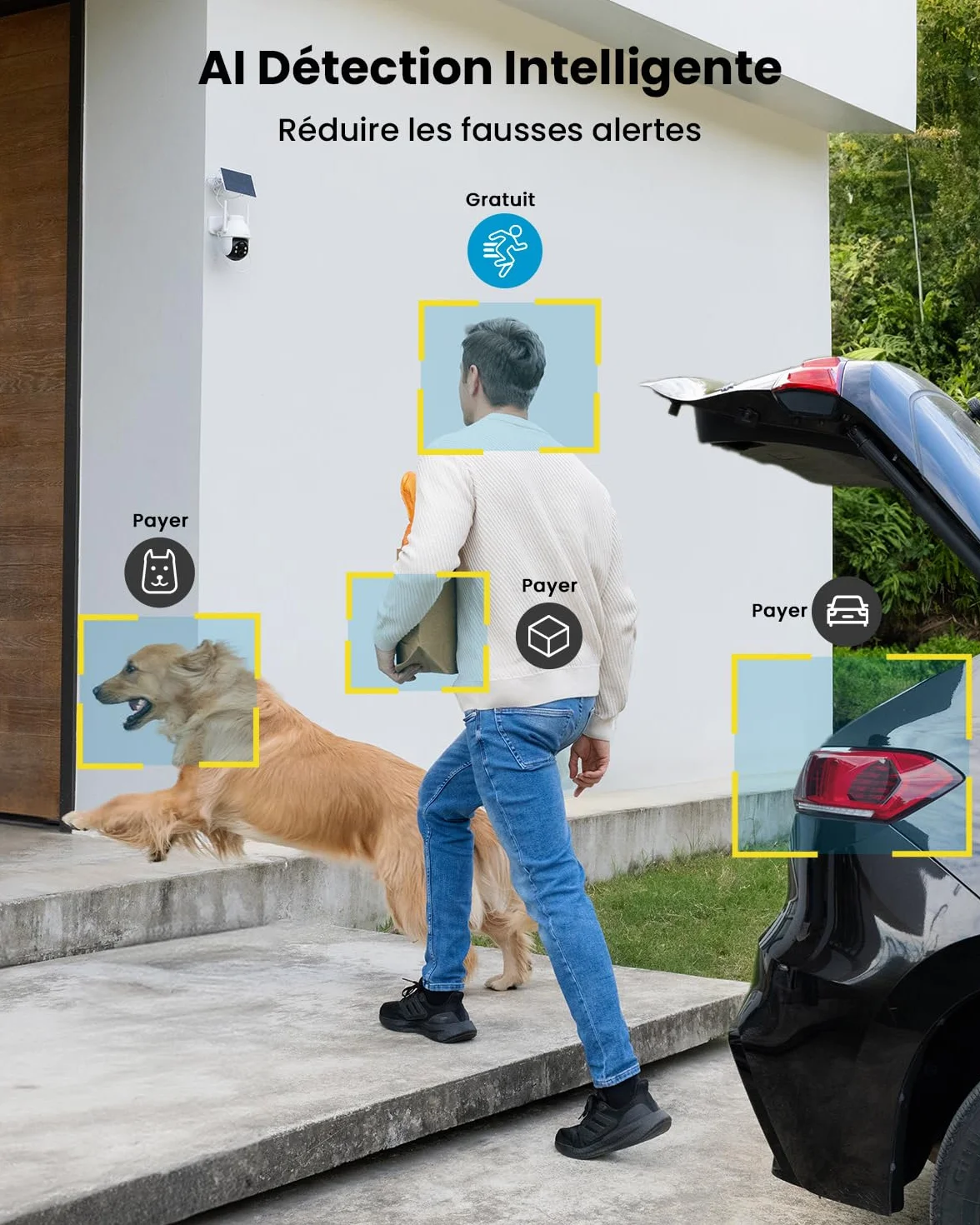 ieGeek 2K Caméra Surveillance WiFi Extérieure sans Fil 3MP 360° PTZ Solaire 15M Nocturne Couleur PIR/AI Détection Audio Bidirectionnel Alexa WiFi6 IP66