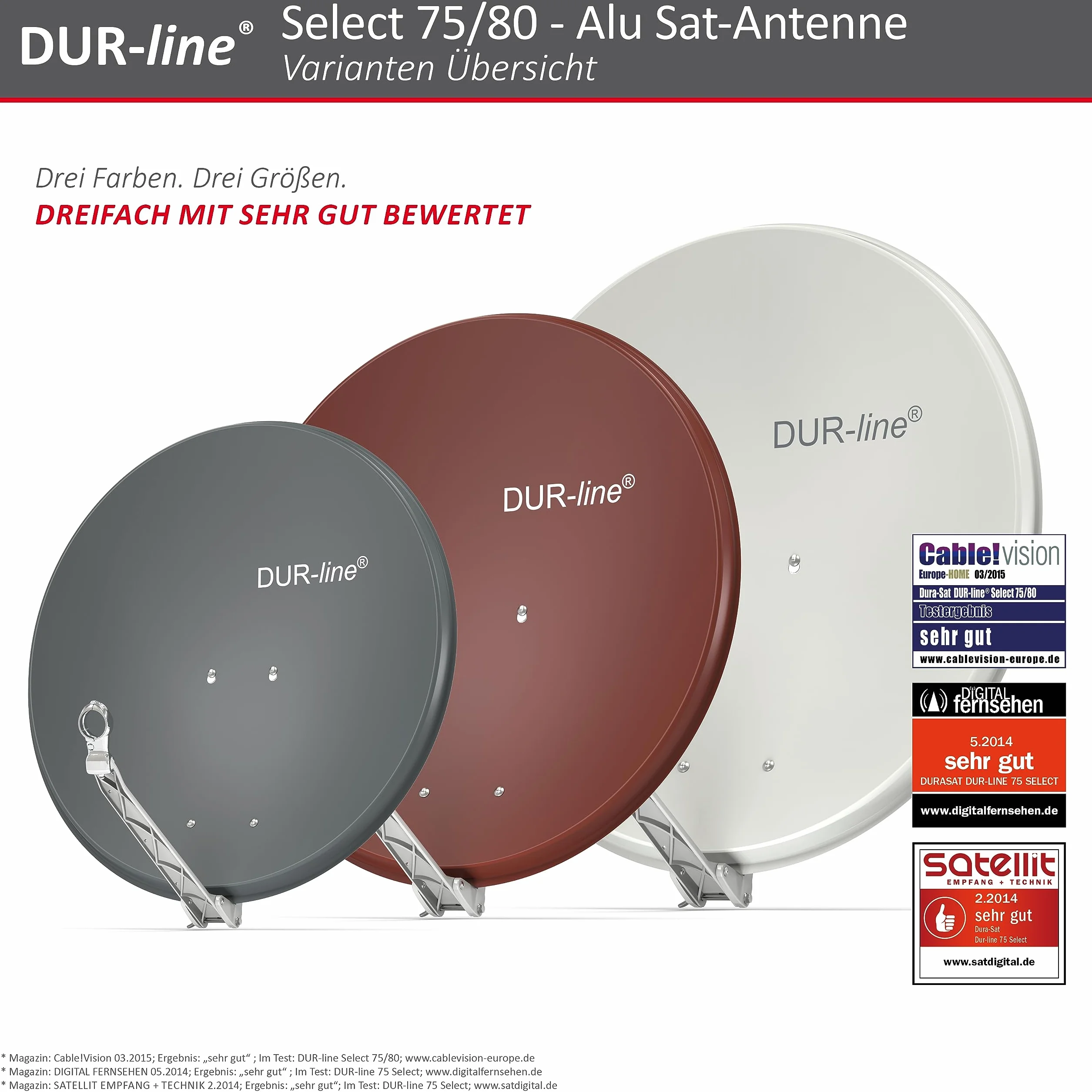 DUR-line sELECT 75/80 x 3 cm Antenne Parabolique Satellite Camping Car, Parabole Aluminium