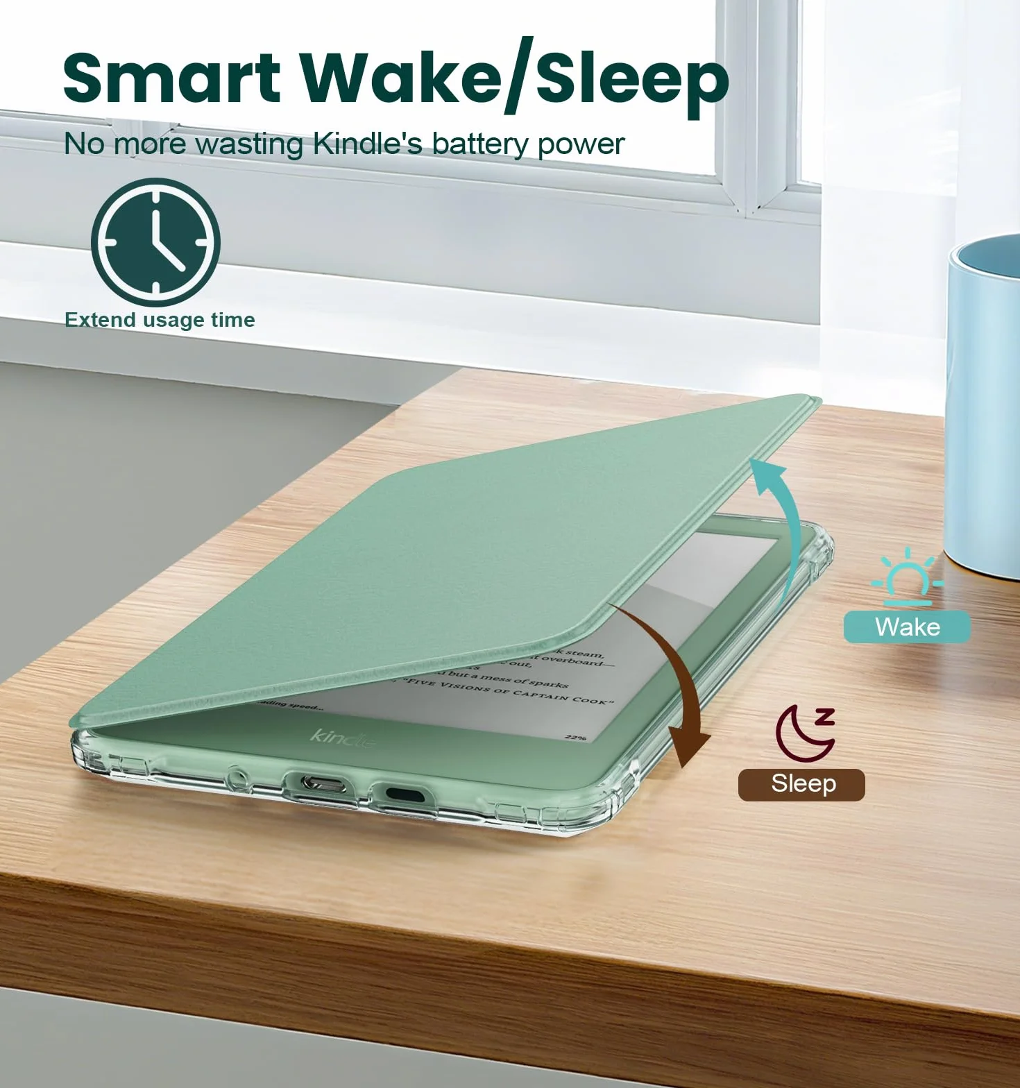 MoKo Étui Magnétique Détachable pour Le Tout Nouveau Kindle (11e Génération 2024/2022) 6 Pouces, Coque Légère et Résistante aux Rayures, à Dos Ultra-Clair avec Réveil/Sommeil Automatique, Vert Matcha