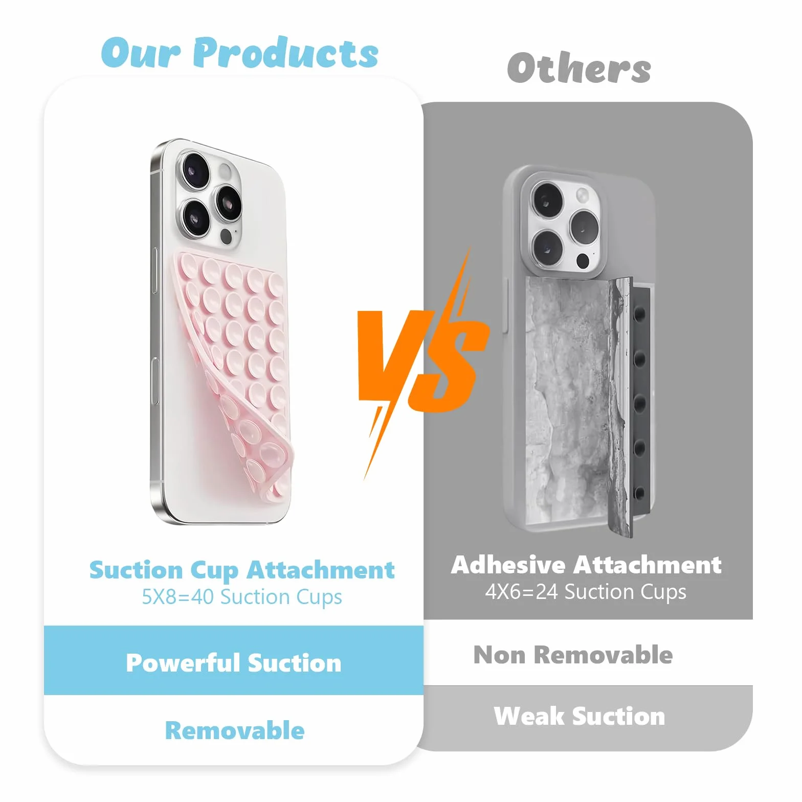 Support Téléphone Ventouse en Silicone 4 Pièces, Fixation Forte Verre Miroir pour Selfies