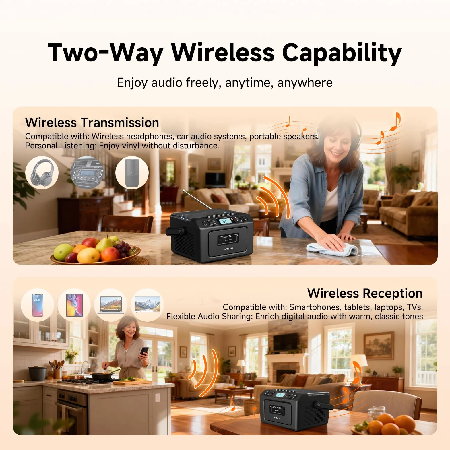 Retekess TR642 Lecteur CD Portable Radio AM FM Cassette Batterie 5000 mAh Boombox Stéréo