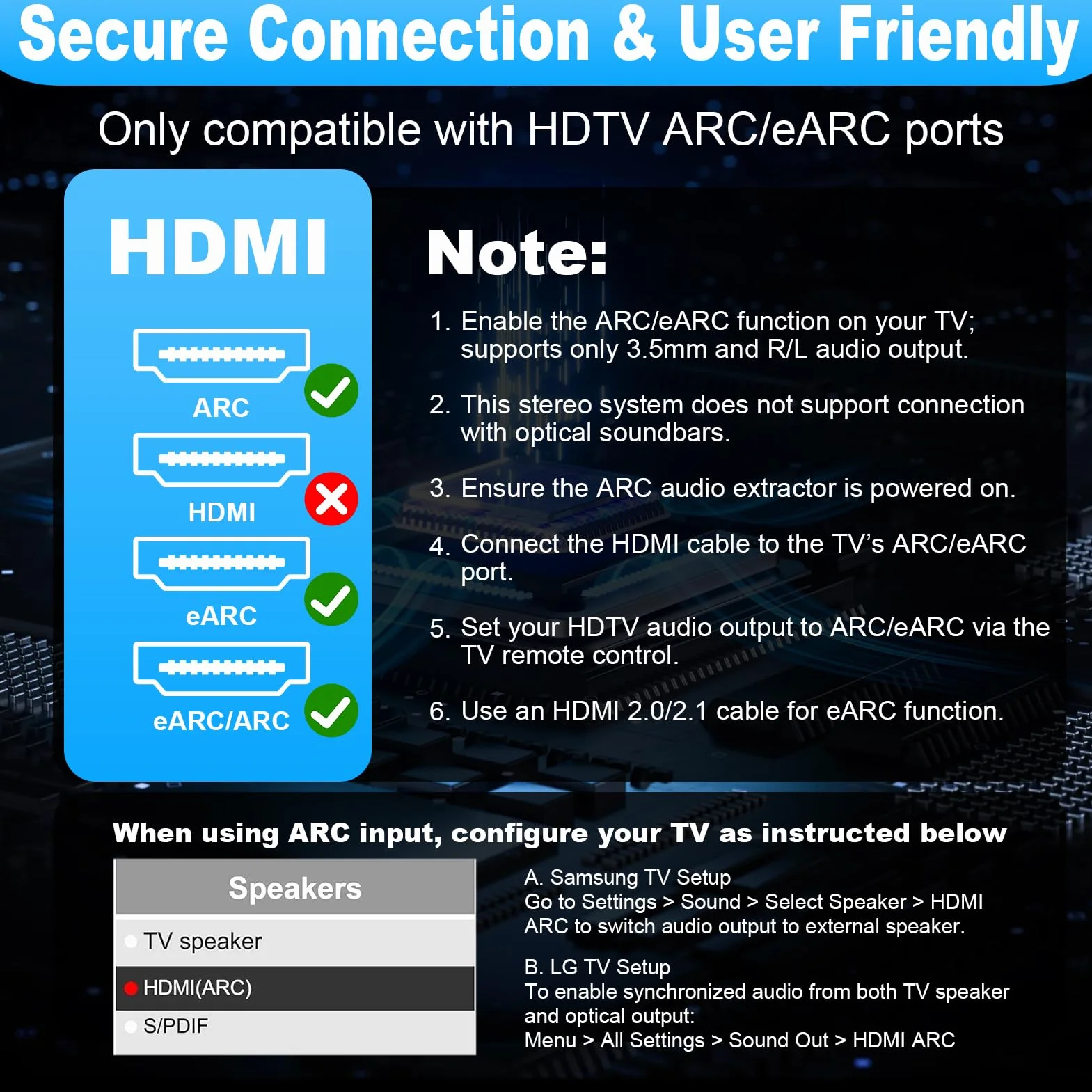 Extracteur Audio HDMI eARC ARC 192 kHz Câble Convertisseur HDMI ARC HD eARC vers AV Adaptateur AUX 3,5 mm