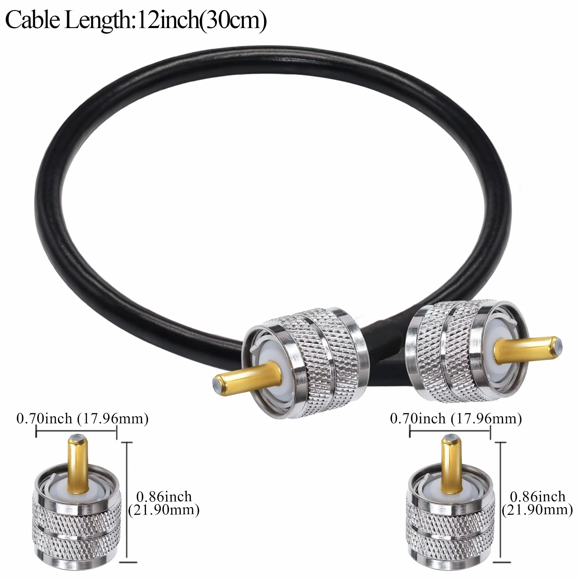 TUOLNK PL-259 Câble de raccordement RG58 UHF mâle à mâle à faible perte 50 ohms CB Radio Câble coaxial 12 pouces (30 cm) SO239 Câble d'extension d'antenne Wifi pour HAM Radio 2 Pack