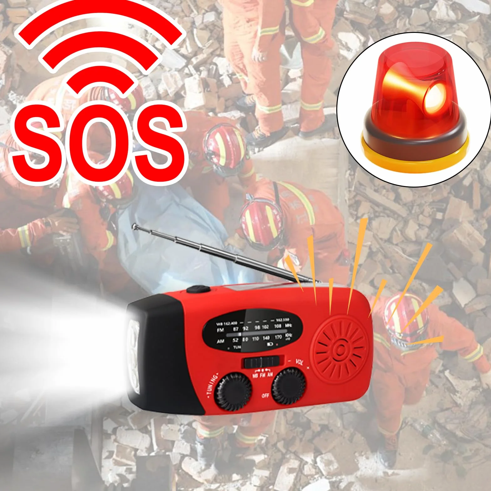 Radio à manivelle solaire LED AM/FM météo recharge téléphone portable camping randonnée urgence jaune