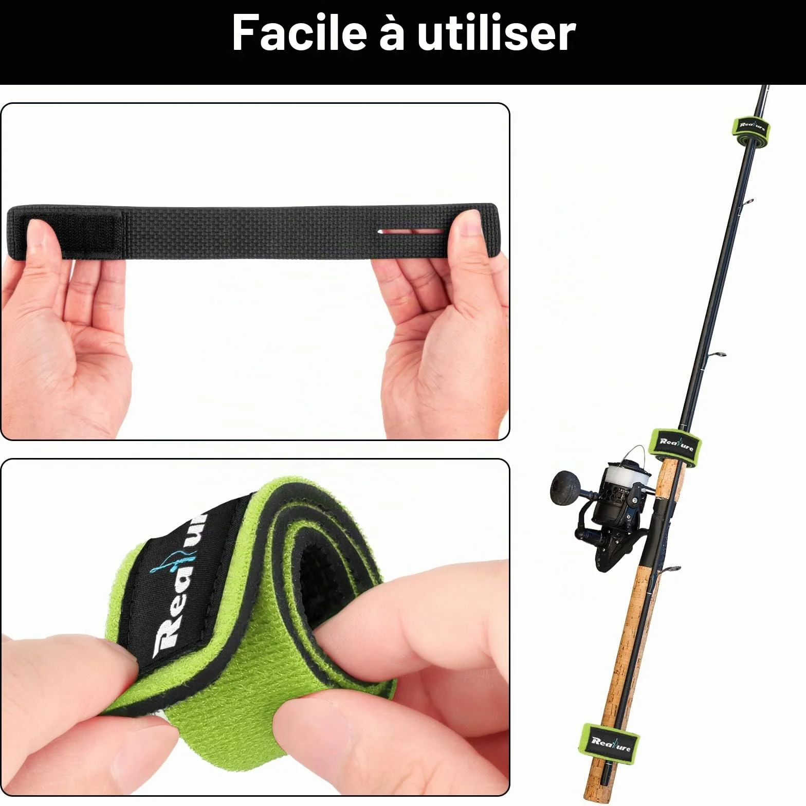 Realure Lot de 8 sangles de canne à pêche réglables en néoprène pour canne fixe mer carpe