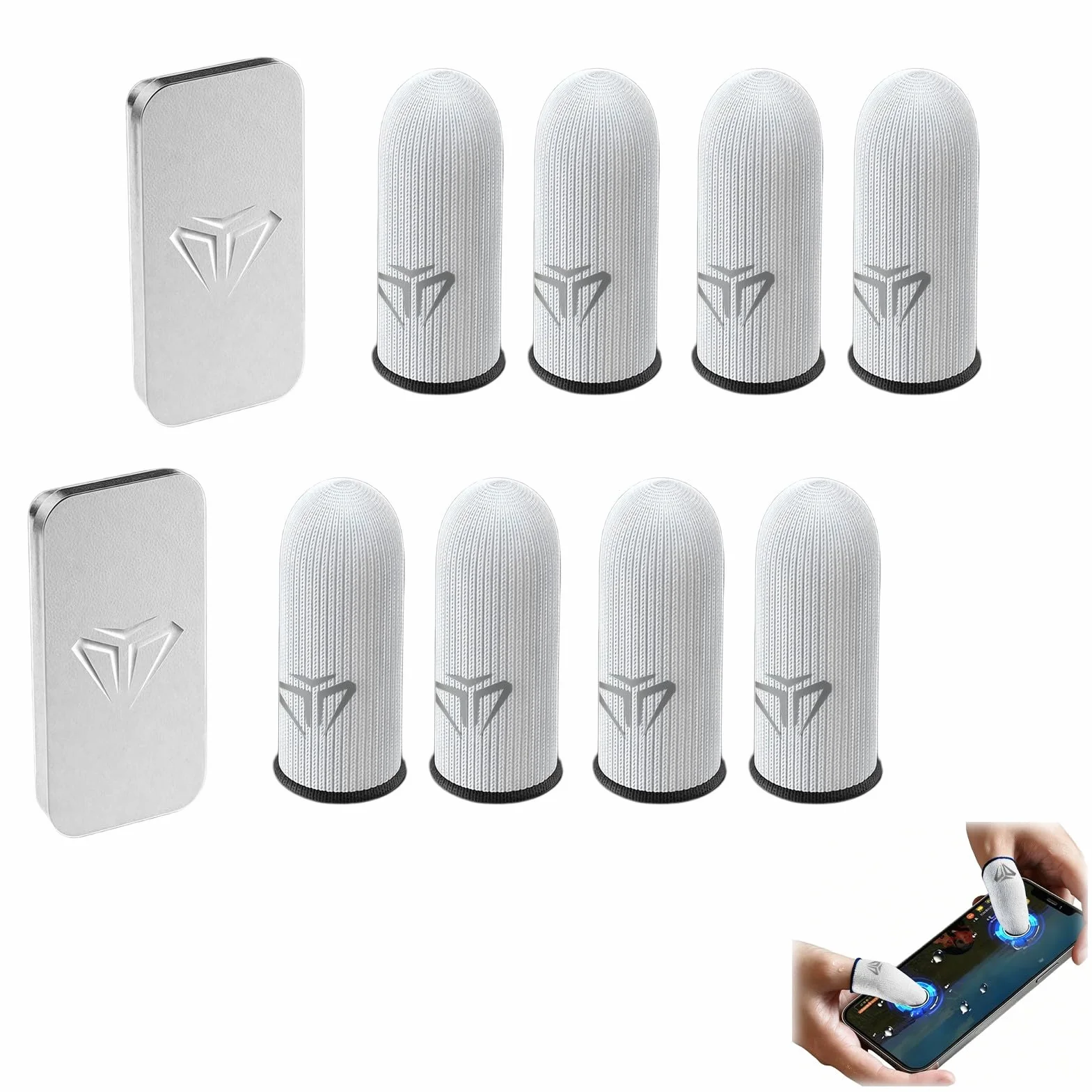 Gaming Finger Sleeves 8 Pièces, Protege Doigt pour Gaming Respirant et Anti-Transpiration pour Écran Tactile Protège-Doigts Haute Sensibilité pour PUBG/Out Mobile Gaming sur Android et iOS