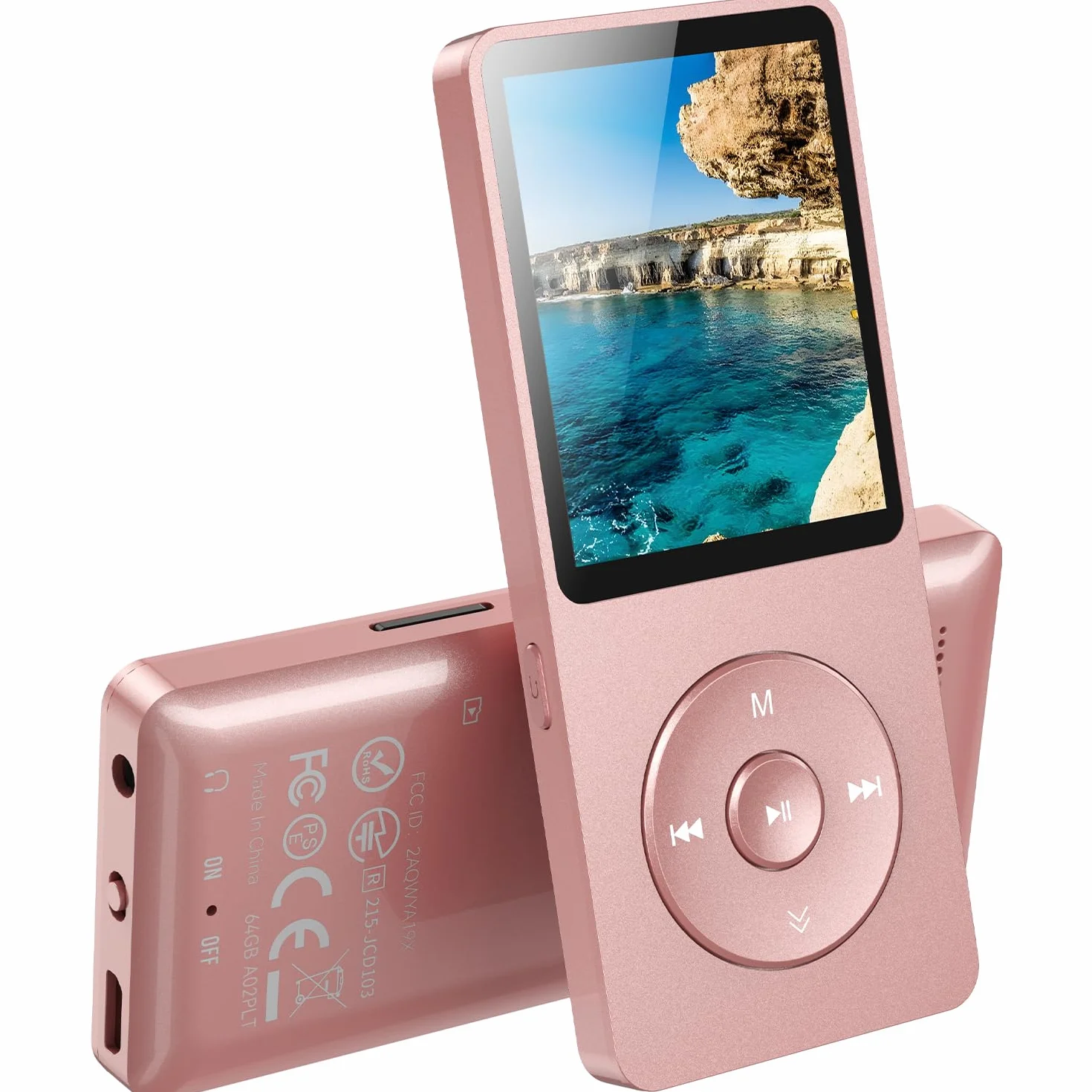 AGPTEK Lecteur MP3 Bluetooth 5.3 64Go Baladeur Portable HiFi 70H Autonomie Radio FM Or Rose