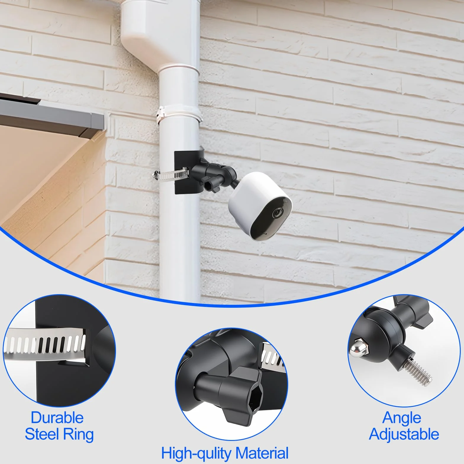 Support pour Eufycam 2 2C 2C Pro 3 3C 1 E Arlo Ultra 2 Pro 2 3 4 Reolink Aosu et autres avec Trou de Vis 1/4" Réglable Support avec 4 Boucles pour Caméra Eufy Montage sur Poteau Extérieur Noir