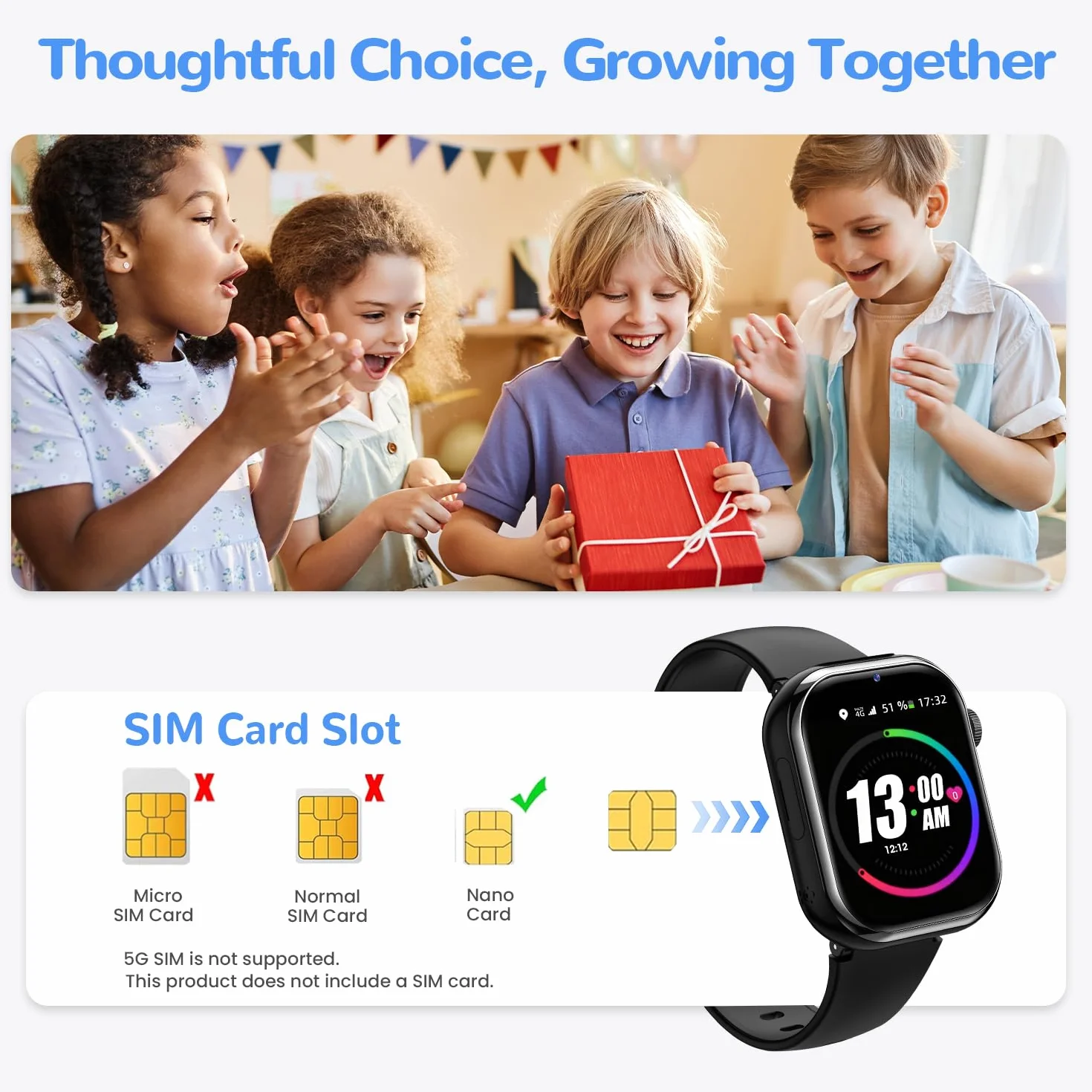 4G Montre Connectée Enfant, Montre Telephone Enfant avec GPS, Appel Vidéo, Chat Vocal, Double Caméra, SOS, Mode École, Podomètre, Réveil, Appareil Photo, IP68, Smartwatch pour Garçons Filles, Noir