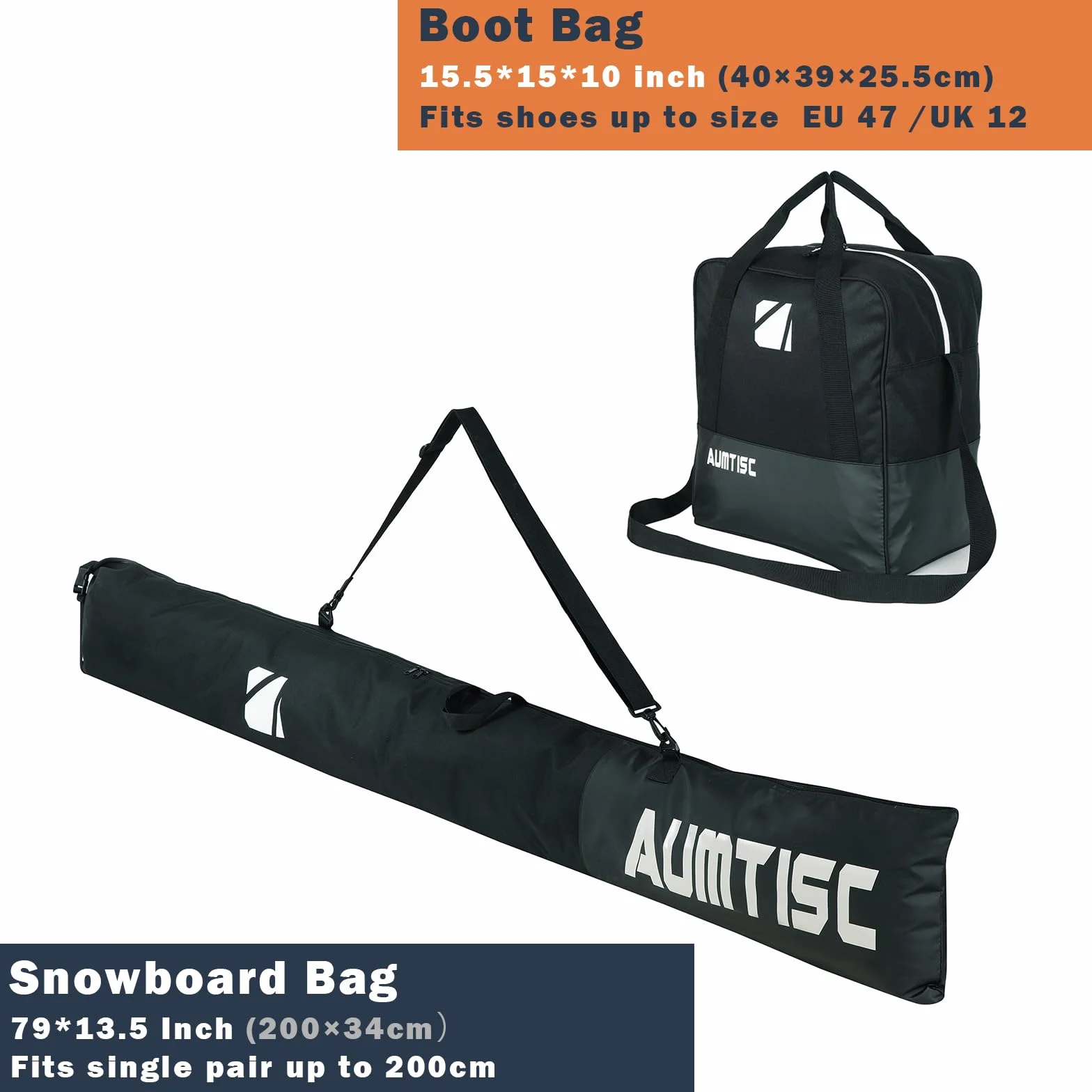 AUMTISC Sac de Ski Combiné Rembourré pour Chaussures de Ski Longueur Réglable 200 cm
